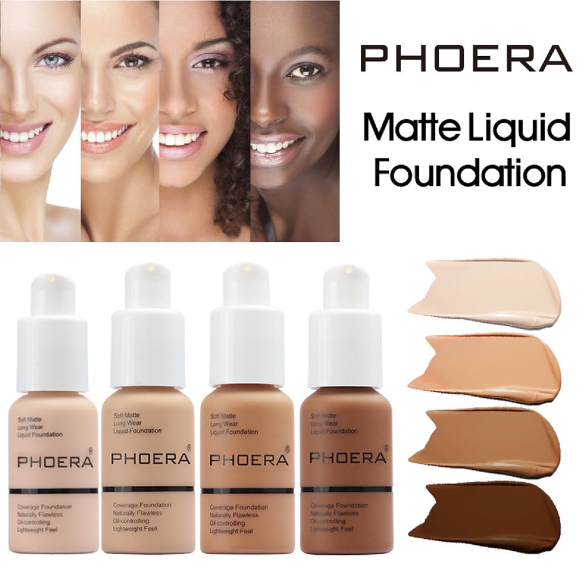 2 Pack PHOERA Foundation,Full Coverage Foundation, Concealer Foundation Full Coverage Flawless New 30ml PHOERA 24HR Matte Oil Control Concealer。(103 Warm peach)