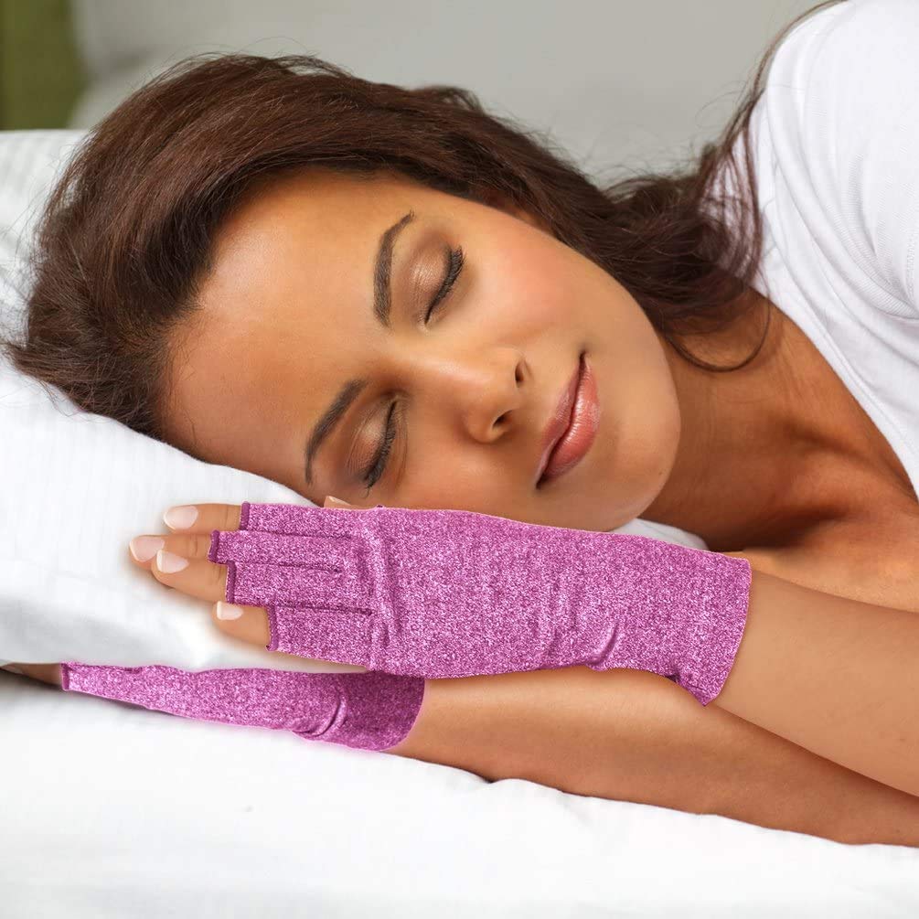 Duerer Arthritis Compression Gloves Women Men for RSI, Carpal Tunnel, Rheumatiod, Tendonitis, Fingerless Gloves for Computer Typing and Dailywork (Purple, S)