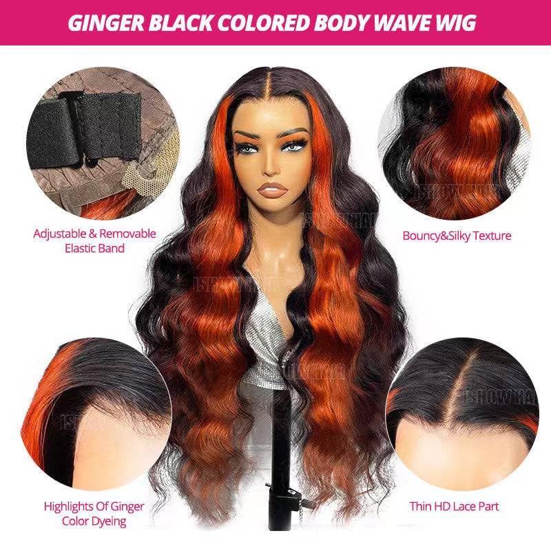 200% Density 13x6 Lace Front Wigs - Human Hair Pre-Plucked Ombre Ginger Orange - Glueless - 32Inch