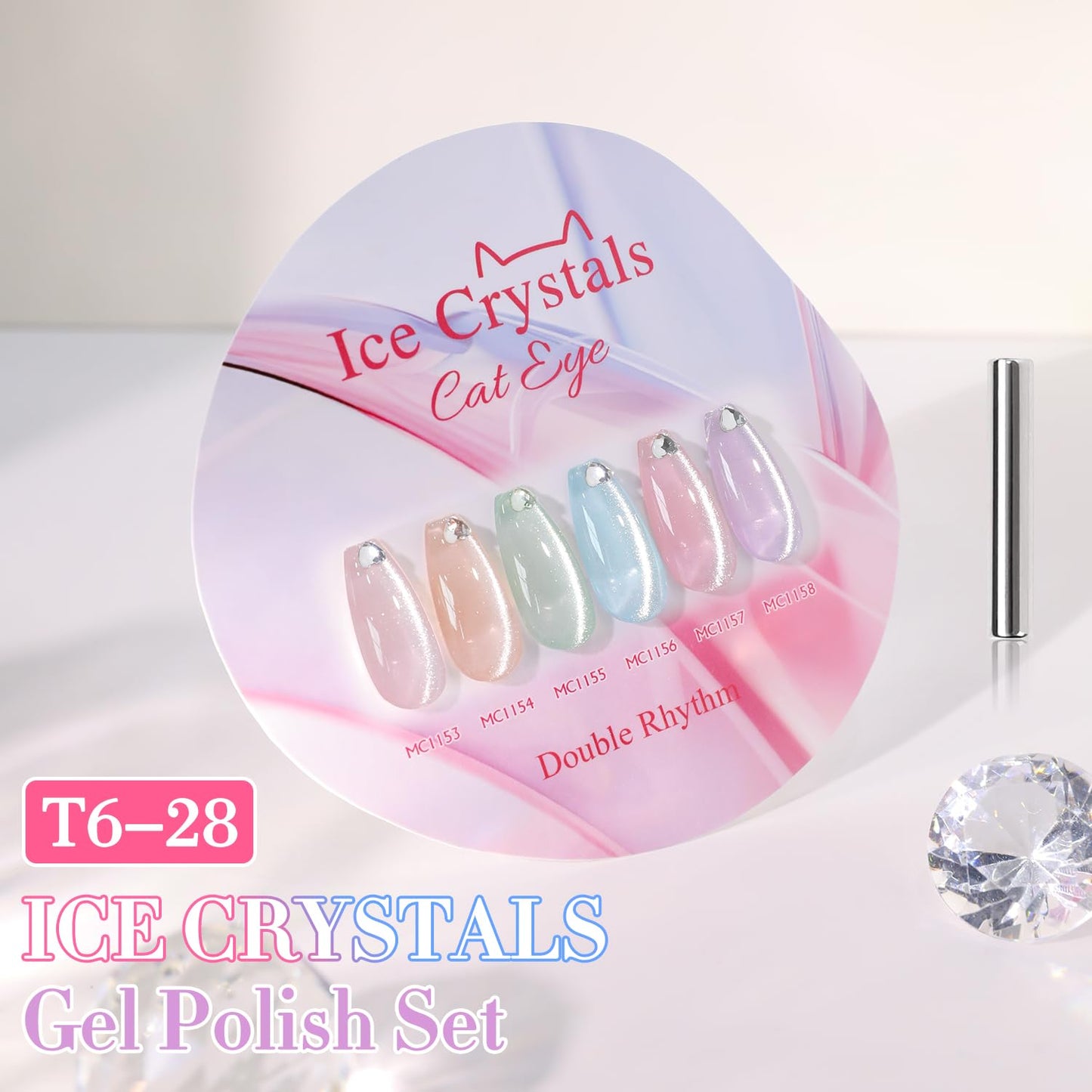 Double Rhythm Cat Eye Gel Nail Polish Set of 6 Same Color Same Bottle 0.5 Oz Shimmer Glitter with Magnet Holographic Reflective Magnetic UV Nail Polish Kit at Home (Silver Nude Pink Blue Purple-T6-28)