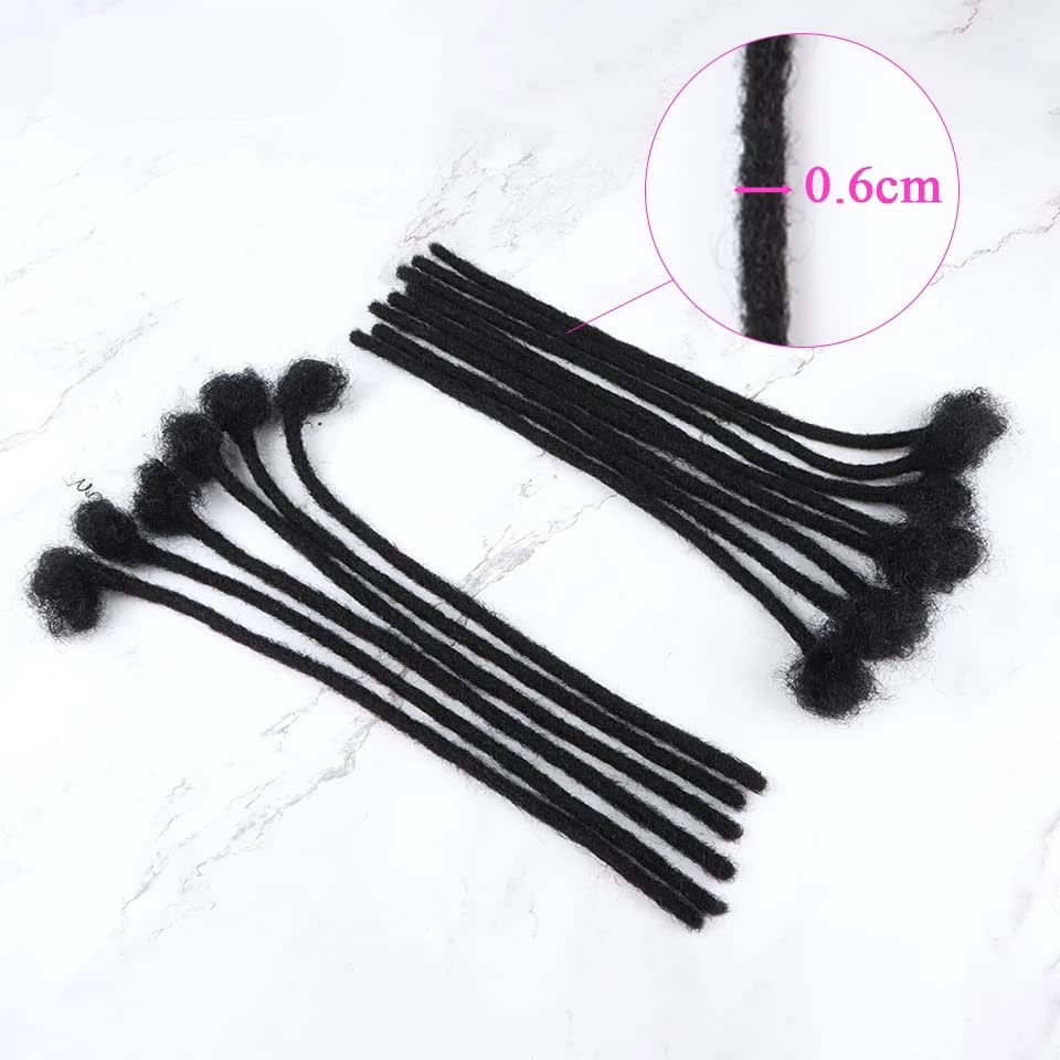 Dreadlock Extensions Real Human Hair for Women/Men/Kids 8 inch 0.6cm Thickness 60 Strands 100% Handmade Can Be Dyed,Curled and Bleached Natural Black Permanent Loc Extensions