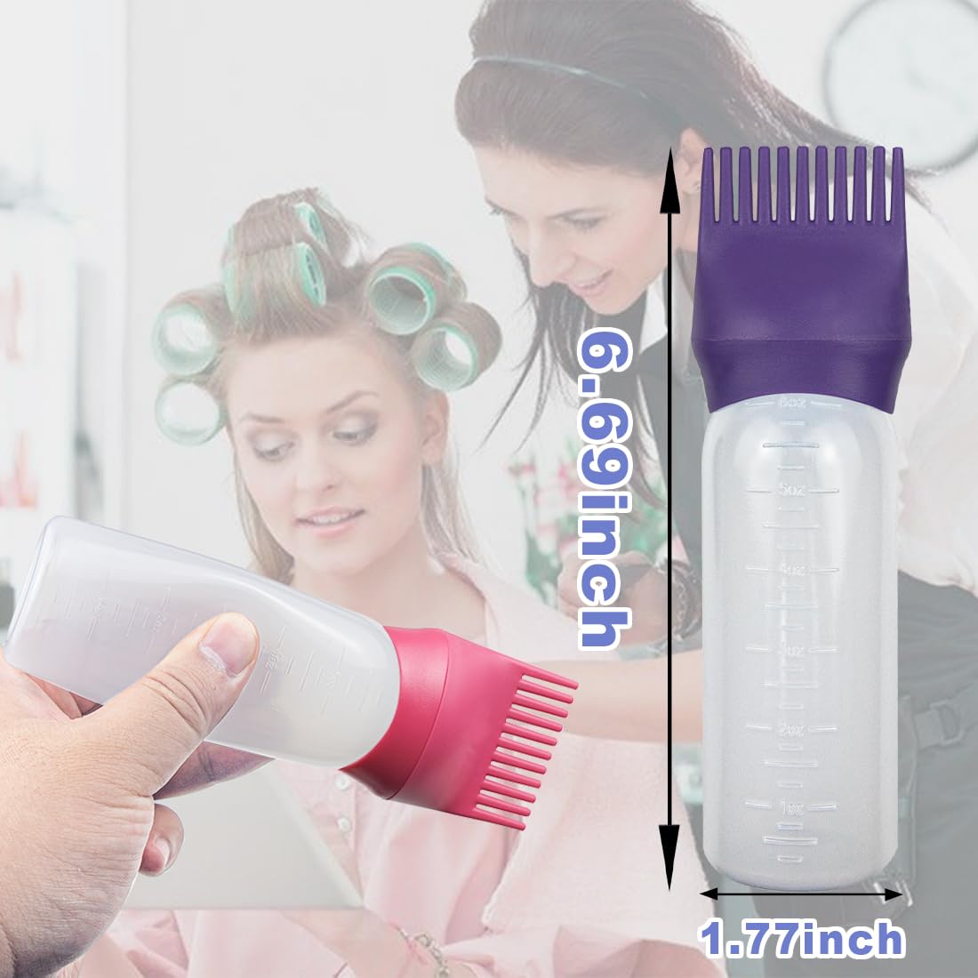 ELANE 4 Pack Root Comb Applicator Bottle, Hair Oiling Applicator for Hair Dye, Shampoos, Salons. (Purple+Red)