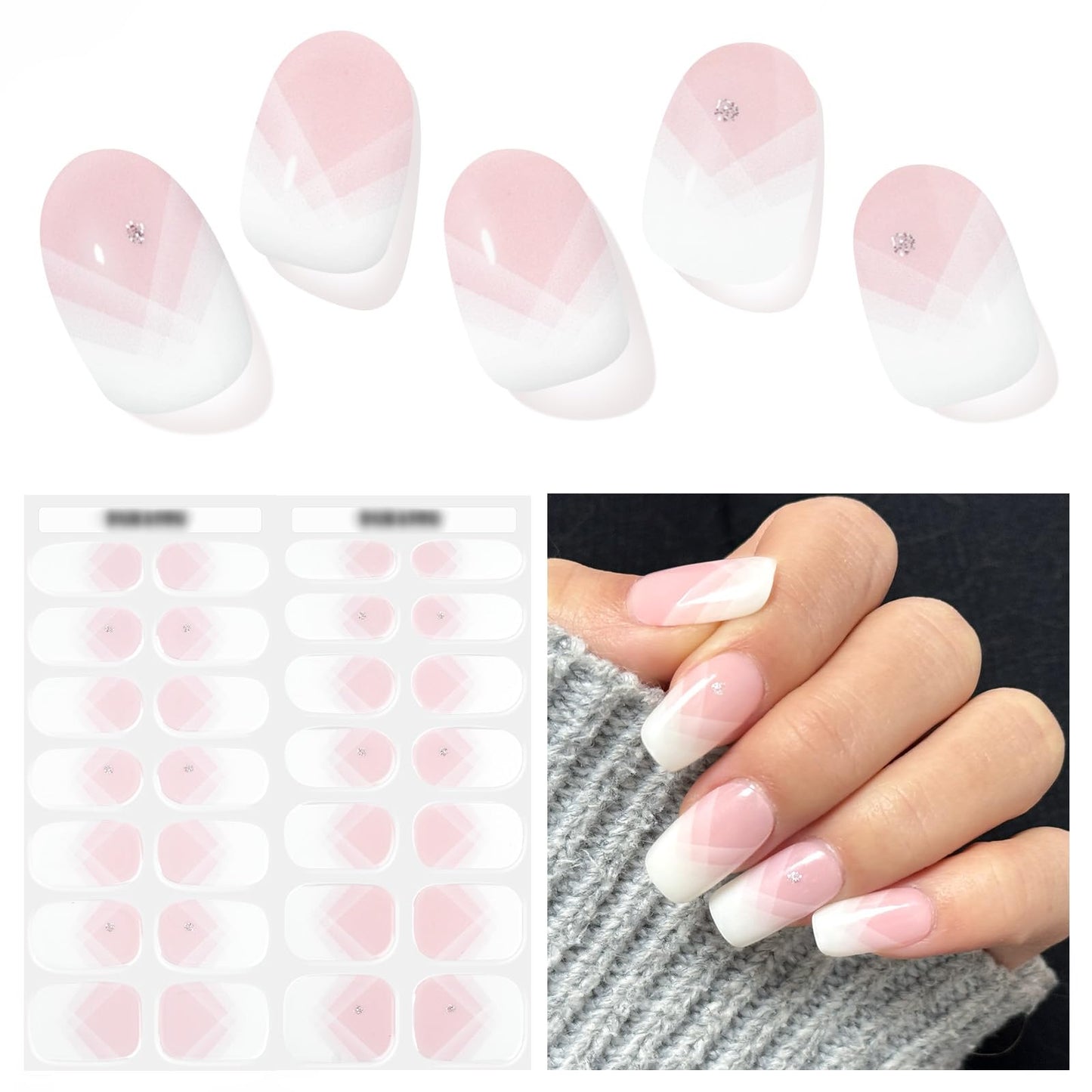 DUKASOU Semi Cured Gel Nail Strips, Overlap French | 28pcs UV Gel Nail Stickers, Easy to Apply