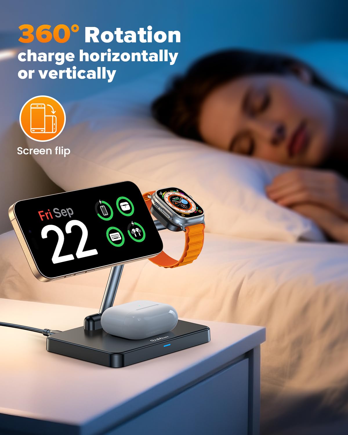 DUMTERR 3 in 1 Foldable Wireless Charging Station for Mag-Safe Charger for iPhone 16/15/14/13/12,for Apple Watch Series & AirPods - Wireless Charger Stand with N52 Strong Magnetic & Safety Protections