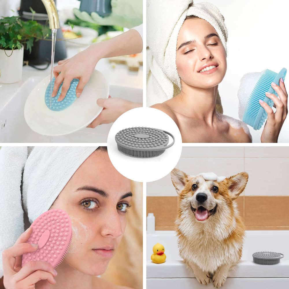 3 Pack Silicone Body Scrubber, Exfoliating Body Scrubber, Soft Silicone Loofah for Women Men, Body Scrubber Fit for Sensitive and All Kinds of Skin, Clean and Sanitary Rapid Foaming