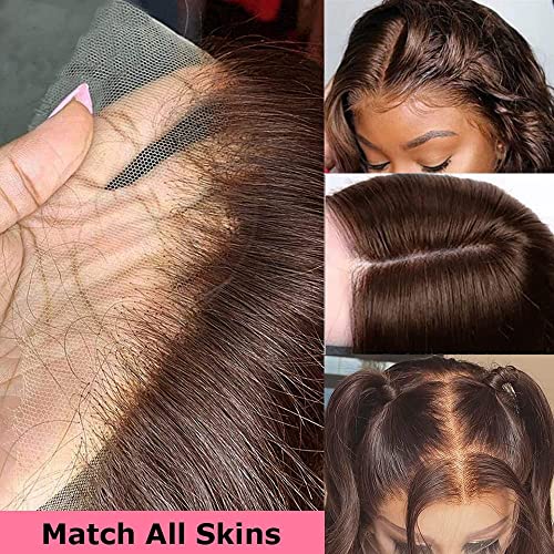 200 Density 13X6 Chocolate Brown Body Wave Lace Front Wigs Human Hair 13x6 HD Transparent Lace Front Wigs For Women Auburn Brown Colored with Baby Hair Glueless Wigs Human Hair Full And Thick 34Inch