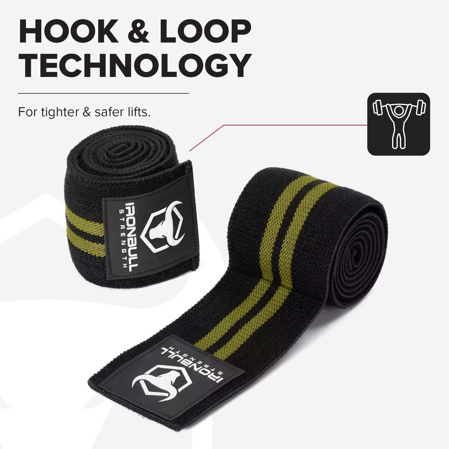 Elbow Wraps for Weightlifting (1 Pair) - 50" Elastic Elbow Braces for Weight Lifting - Elbow Support for Bench Press, Powerlifting, Fitness, & Gym Workout - Gym Elbow Straps Weightlifting (Black/Green)