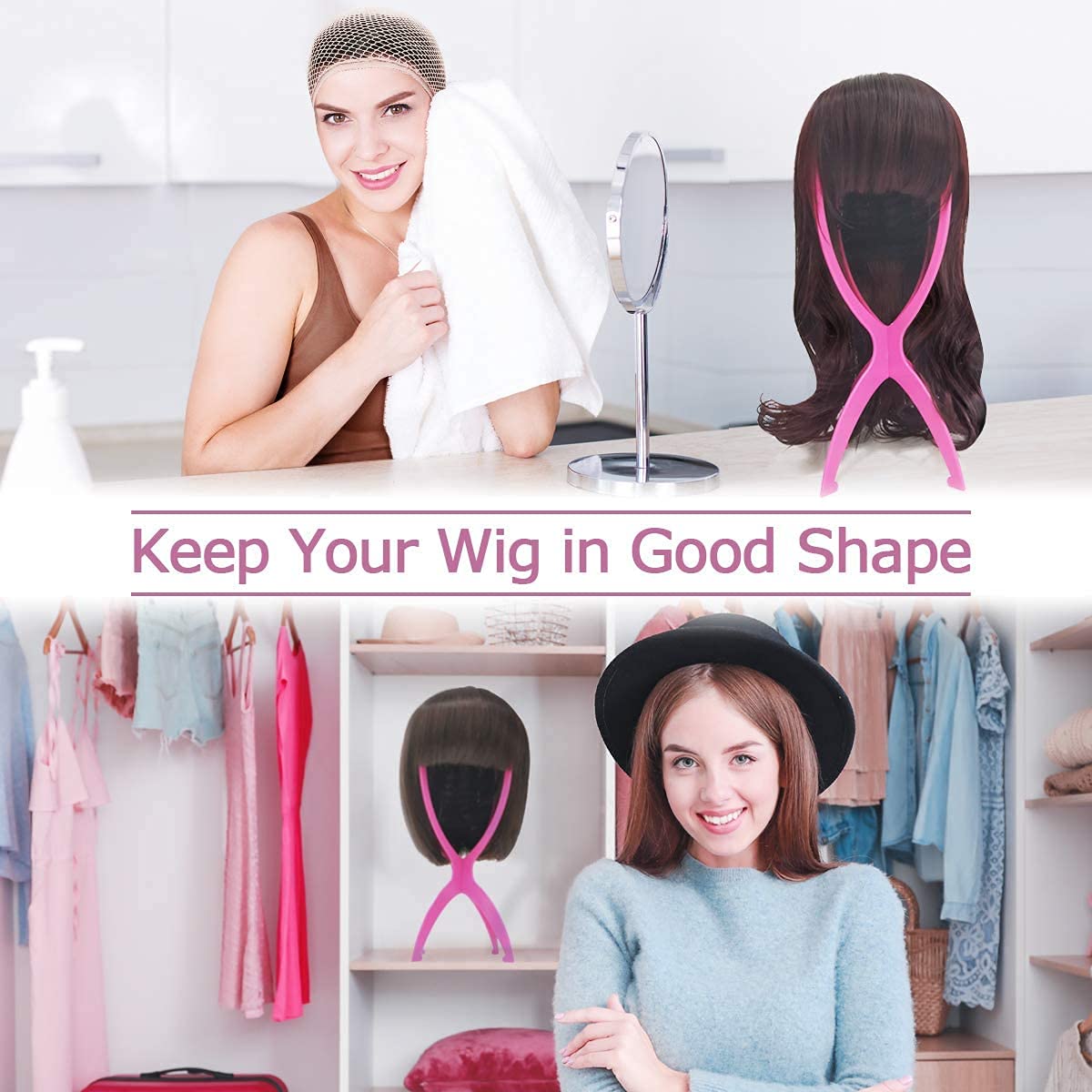 Dreamlover Wig Head Stand, Wig Holder, Hot Pink, 3 Packs