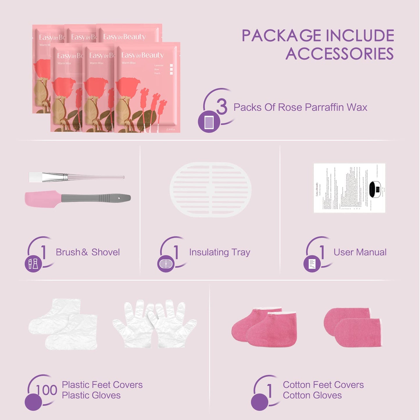 EasyinBeauty Paraffin Wax Machine for Hand and Feet, Touchscreen 3000ml Paraffin Wax Warmer with 6 Packs Rose Wax (2.64 lbs), Paraffin Hot Wax Spa for Therapy, Paraffin Bath for Smooth & Soft Skin