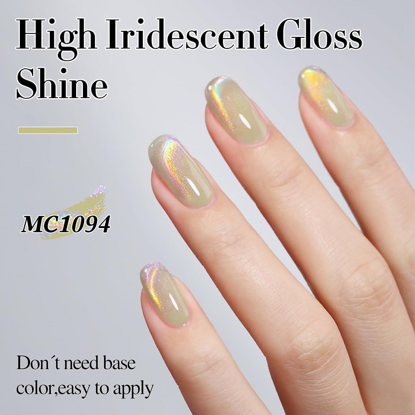 Double Rhythm Jelly Glass Cat Eye Gel Polish with Magnet 15ML Holographic Glitter Shimmer Translucent Sheer Color Magnetic Nail Polish Salon DIY at Home (Rainbow Yellow-MC1094)