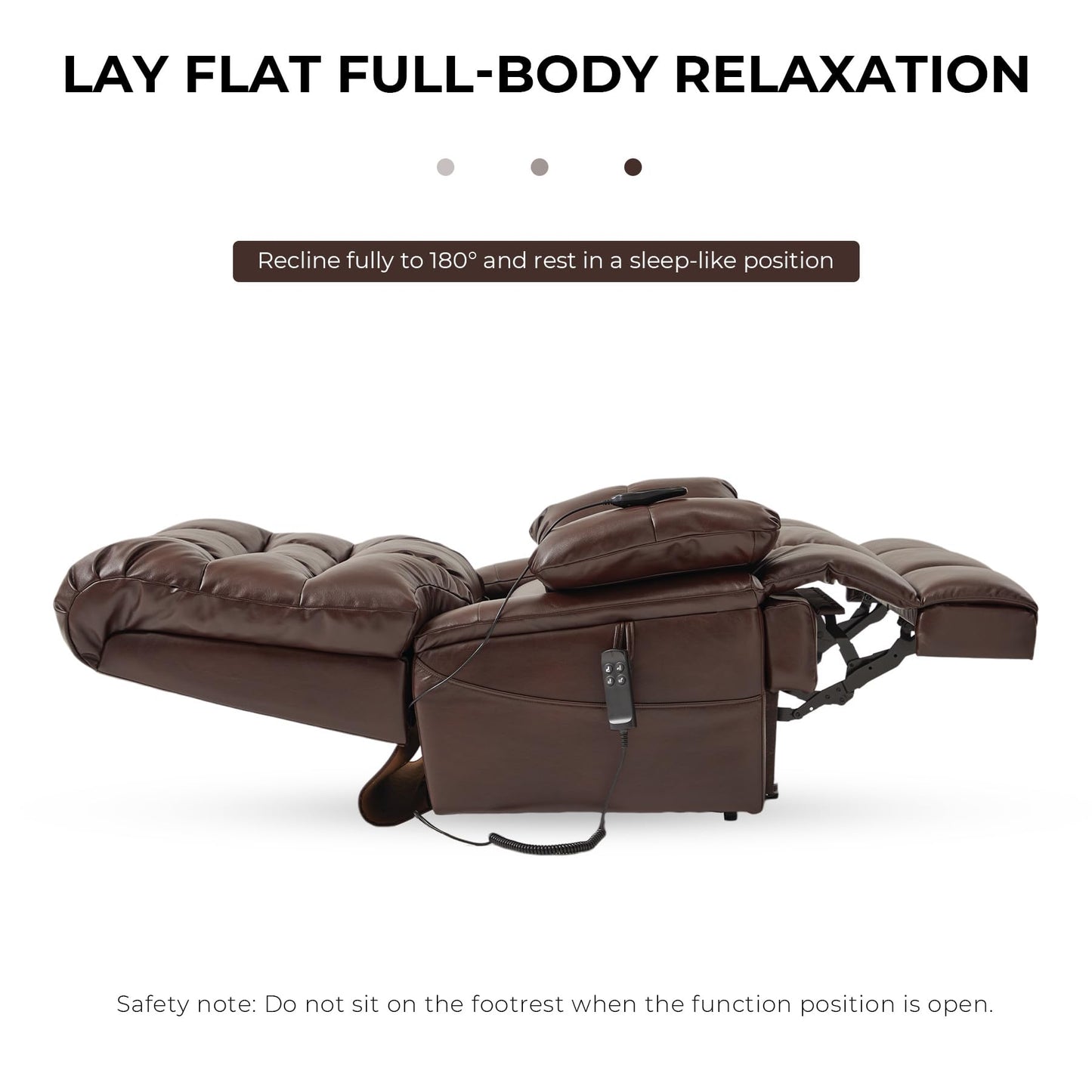 DYNOX 400lbs Lift Chairs for Big & Tall Seniors Power Lay Flat Recliner Extra Large Wide Oversized Lift Sofa with Heat Massage Electric Lift Recliner Chair Bed(9205,Faux Leather, Dark Brown)