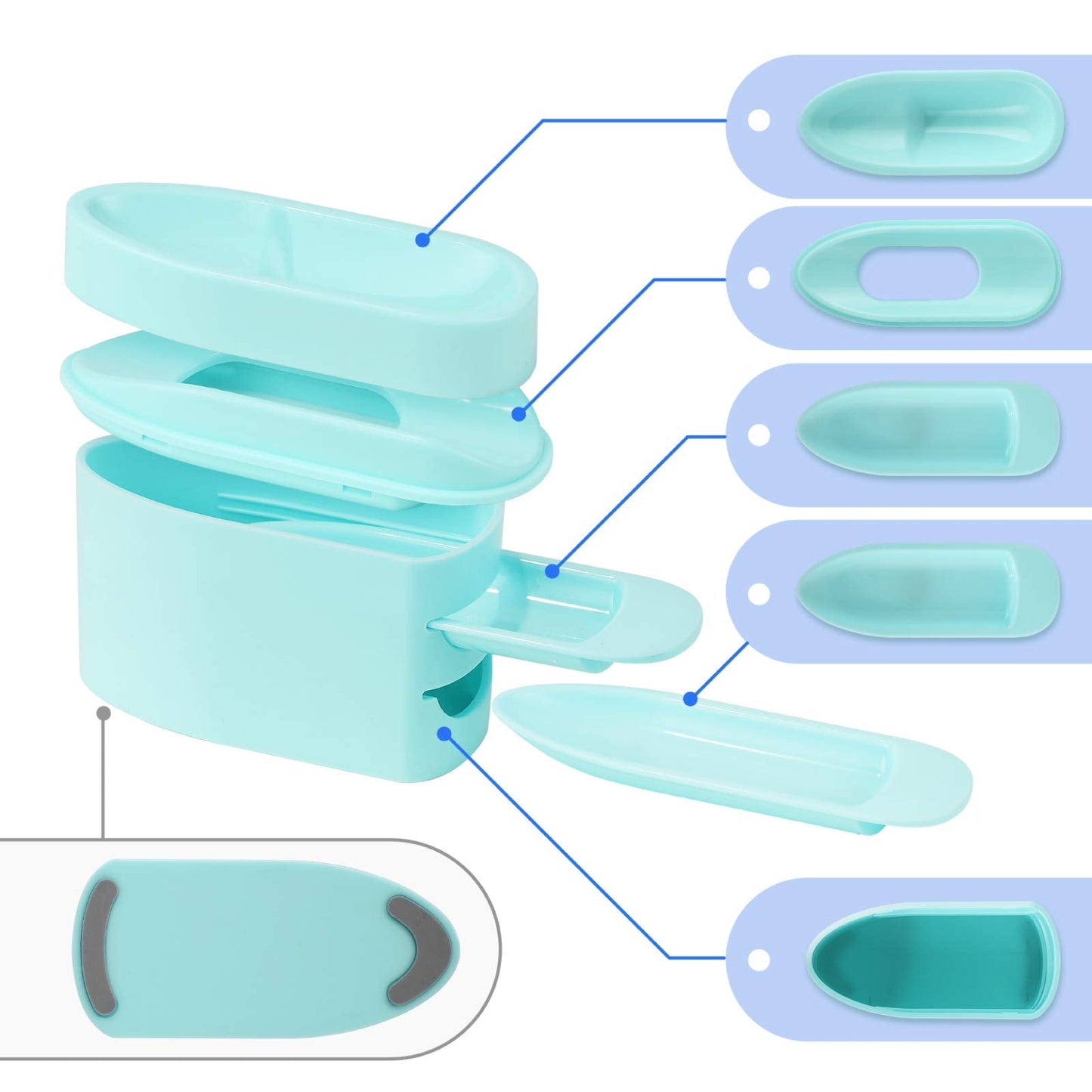 2-in-1 Dip Powder Recycling Tray System & French Tip Mold Dip Nail Tray - Nail Powder Glitter Rhinestones Pearls Saver Holder Storage Container Recycling Tool - French Smile Line Making Mold - Blue
