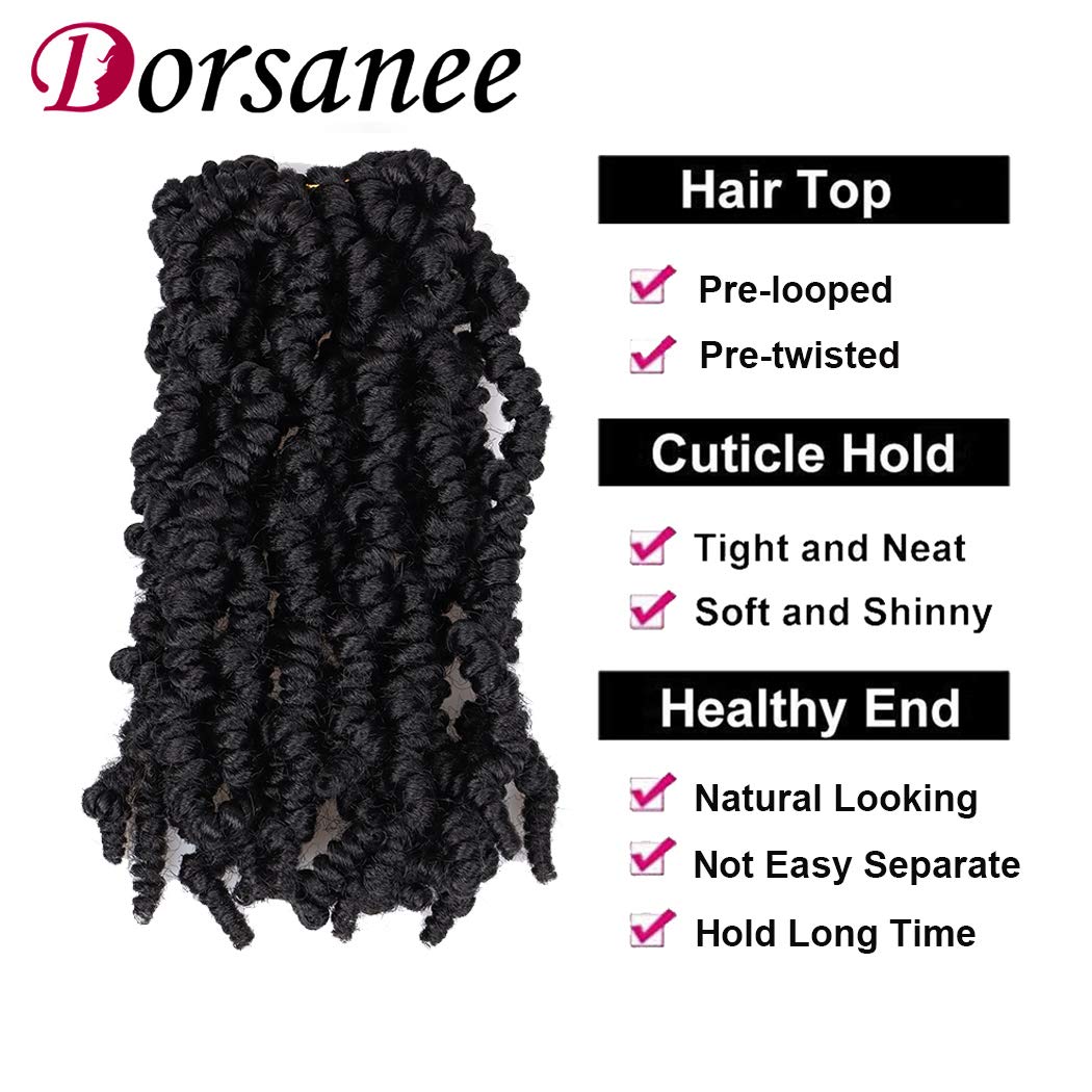 Dorsanee Pre-twisted Spring Twist Crochet Hair 8 Inch 4 Packs Short Curly Crochet Hair Pre Looped Crochet Braids Mini Passion Twists Fluffy Twist Synthetic Hair Extensions (8 Inch,1B#)