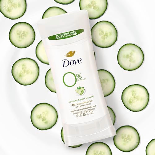 Dove 0% Aluminum Deodorant Stick Cucumber and Green Tea 4 Count Non-irritating for Underarm Care Kindest Aluminum Free 2.6 oz
