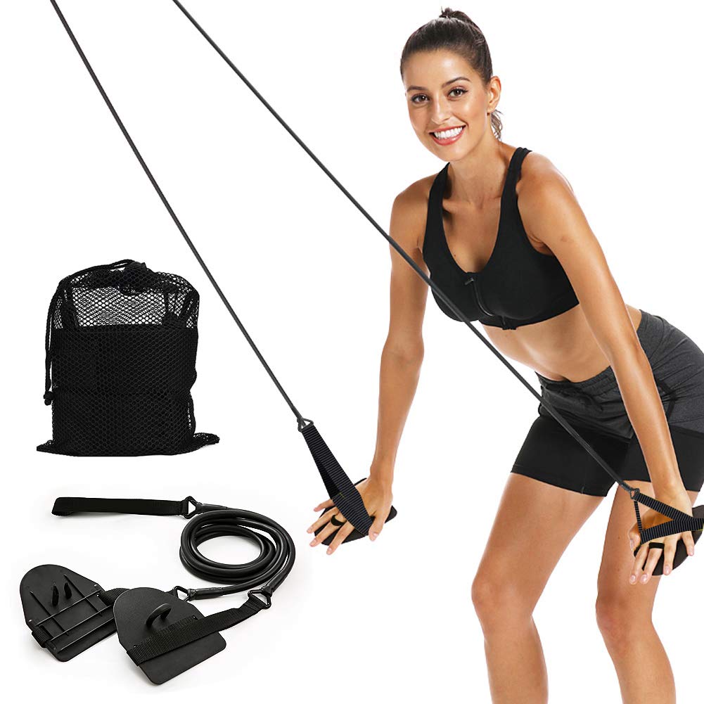 Dryland Powercord with Paddles,Swimming Arm Strength Trainer, Professional Freestyle Swimming Resistance Exercise Bands Set