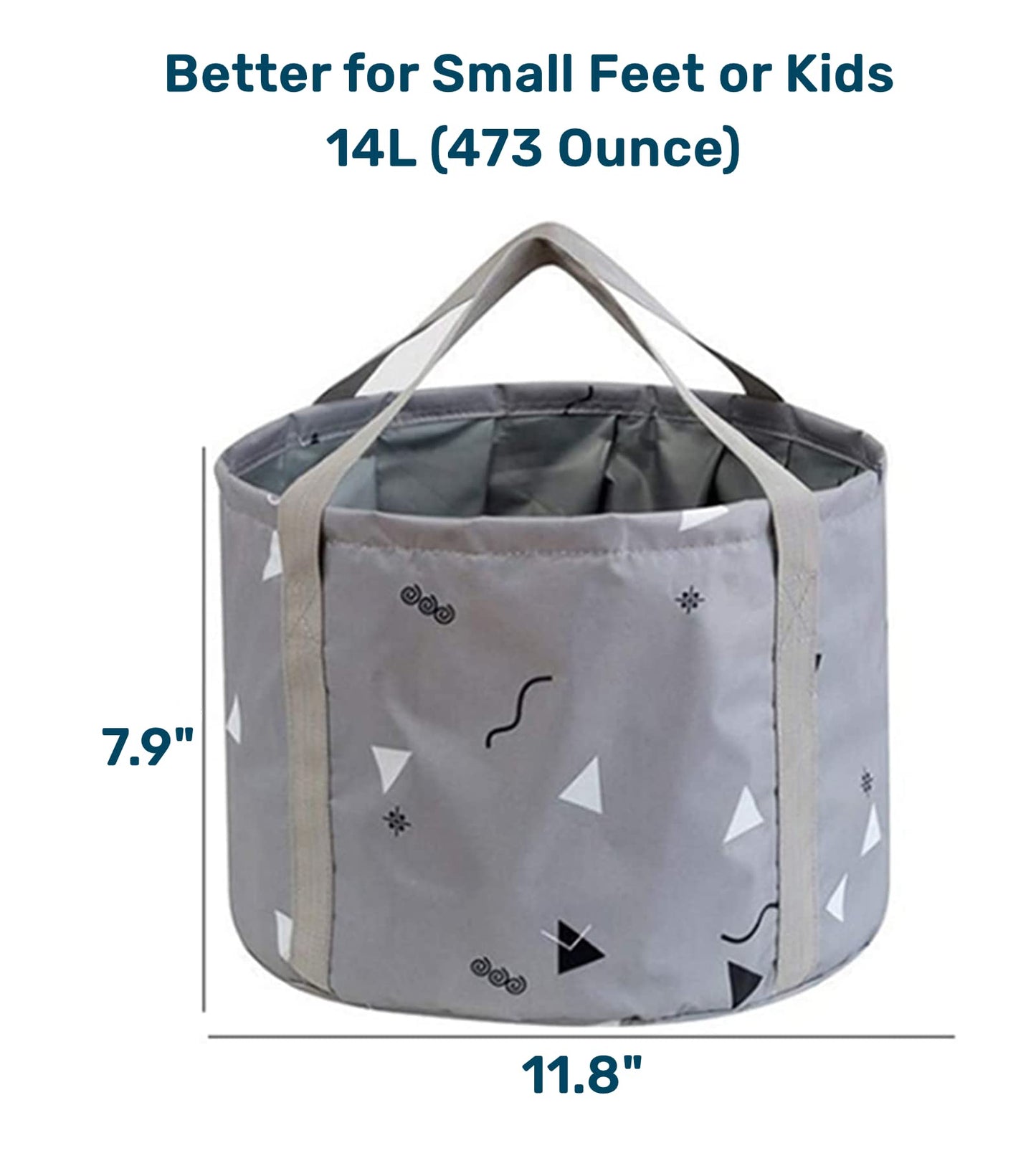14L Collapsible Feet Bath Basin Soaking Bag for Kids, Portable Foot Spa Soak Tub Foldable Water Bucket for Travel Camping, Grey