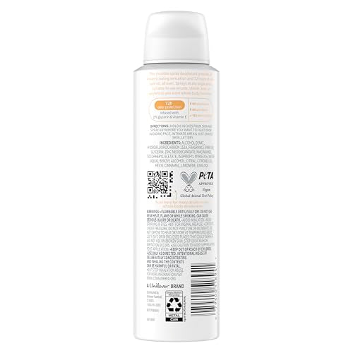 Dove Whole Body Deodorant Cooling Spray Peach & White Tea Aluminum Free 4oz