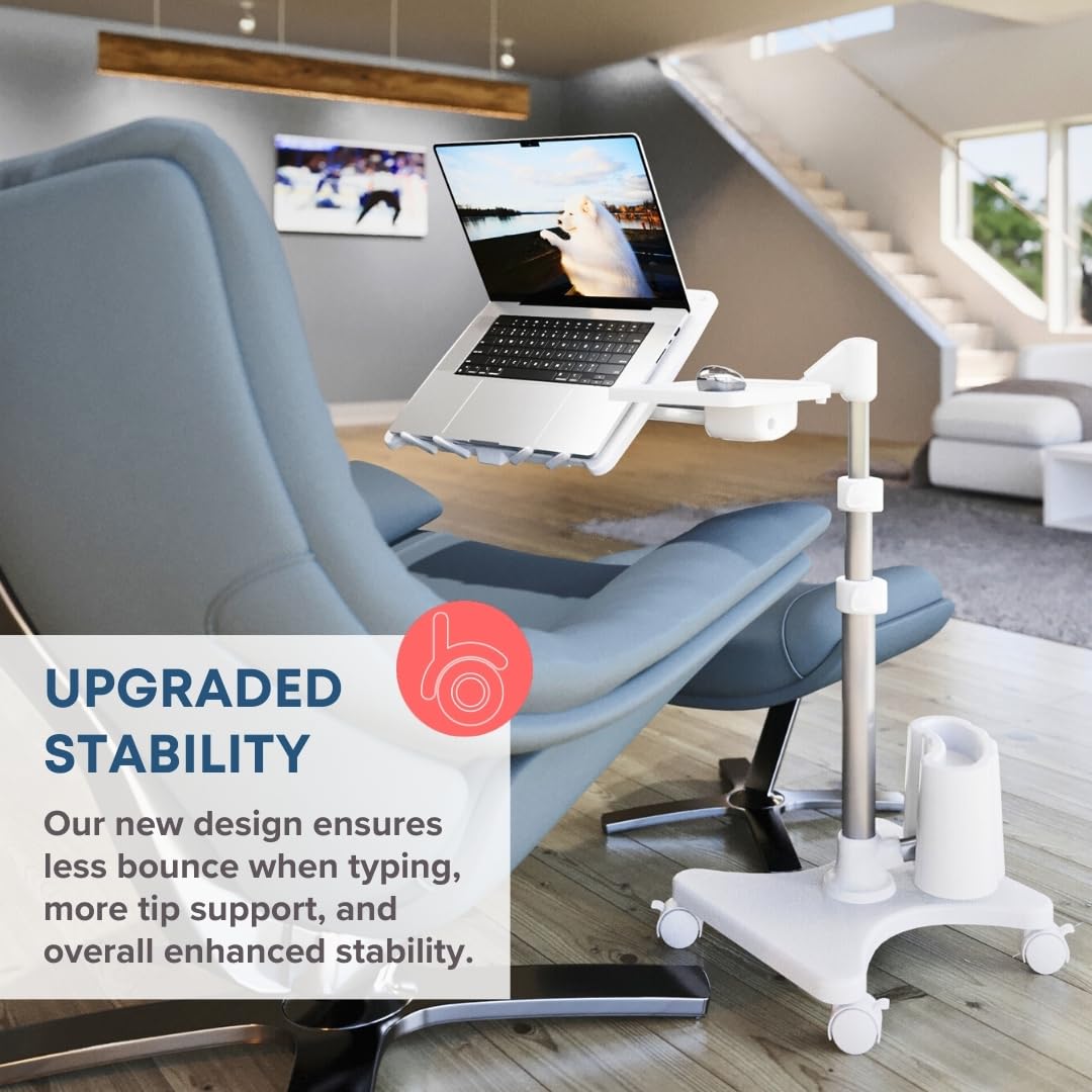 LEVO G2-801 Deluxe Rolling Laptop Stand with Mouse Tray - Silver & White