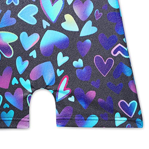 EQSJIU Gymnastics Shorts For Girls Blue Heart Shiny Kids Gymnastics Leotards For Girls 5/6 Years Little Students