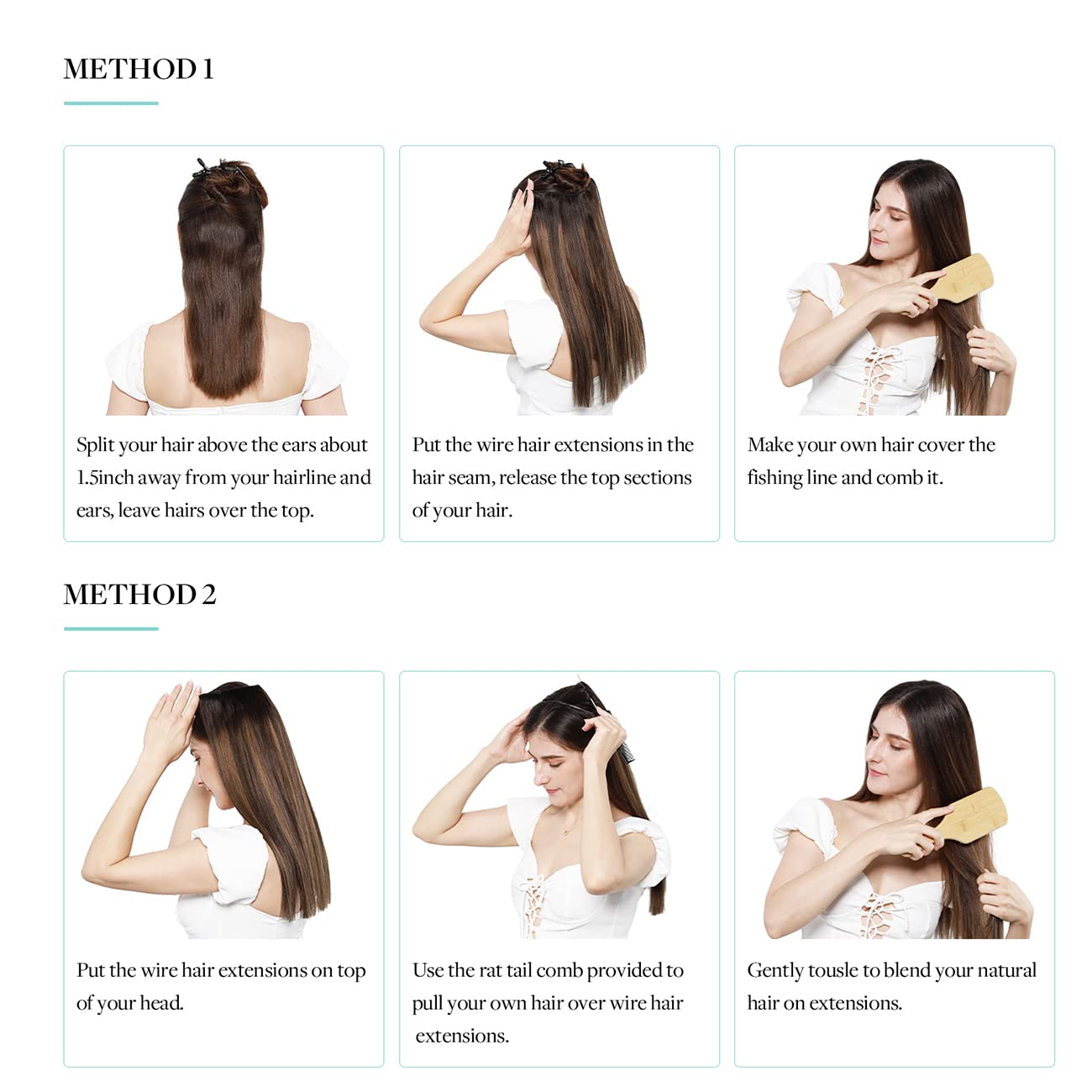 DOORES Hair Extensions Human Hair Chocolate Brown 16 Inch 95g Wire Hair Extensions Invisible Hairpiece Wire Extensions Natural Secret Fish Extensions