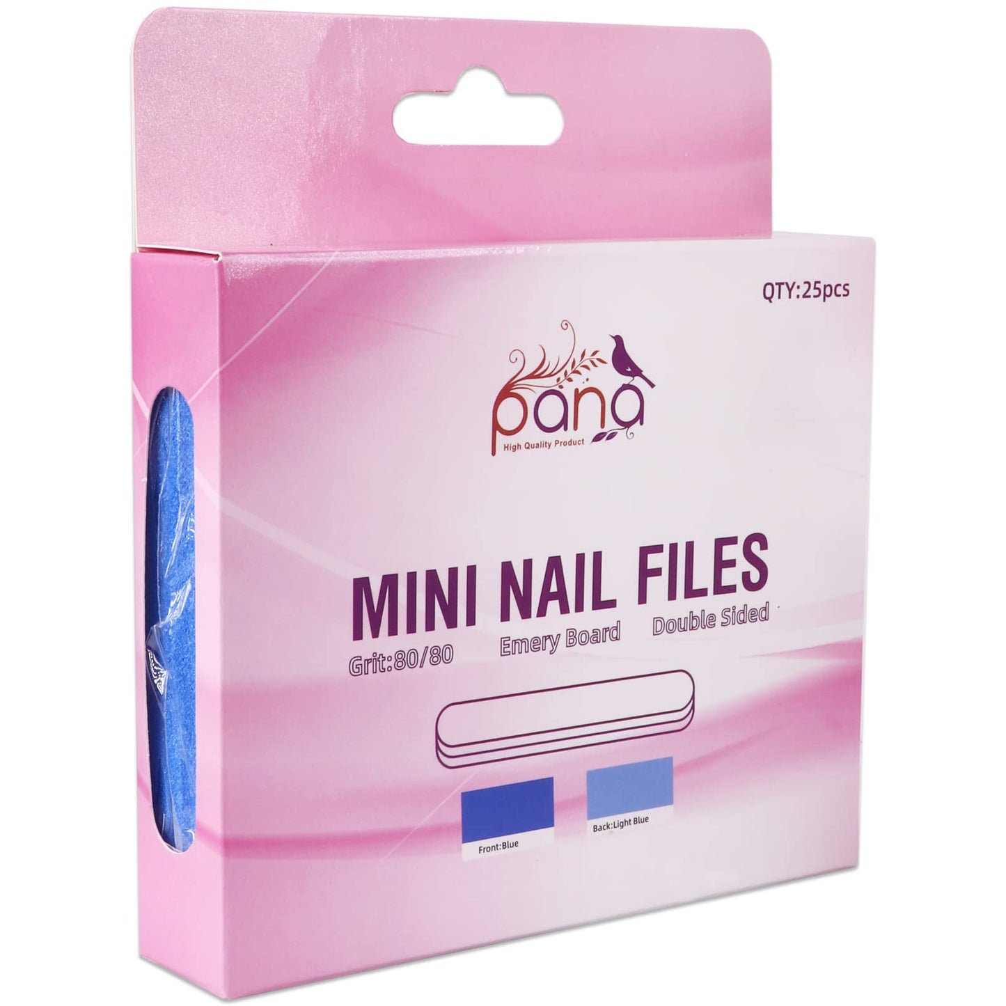 25PCS Mini Size PANA Professional Double Sided Nail Files - Blue, 80/80 Grit - Emery Board Nail Buffering File Manicure Pedicure Nail Polisher Washable