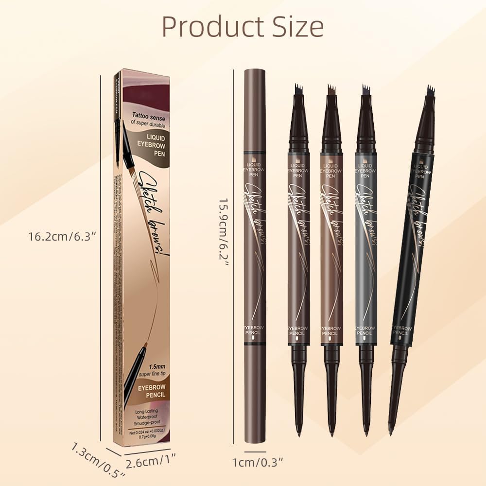 2 in 1 Eyebrow Pencil, 2025 NEW Magic Eyebrow Tattoo Pencil 4 Fork Tip, Waterproof Eyebrow Pen Microblading Eyebrow Pencil Natural Fine Stroke Eyebrow Pen (Grey)
