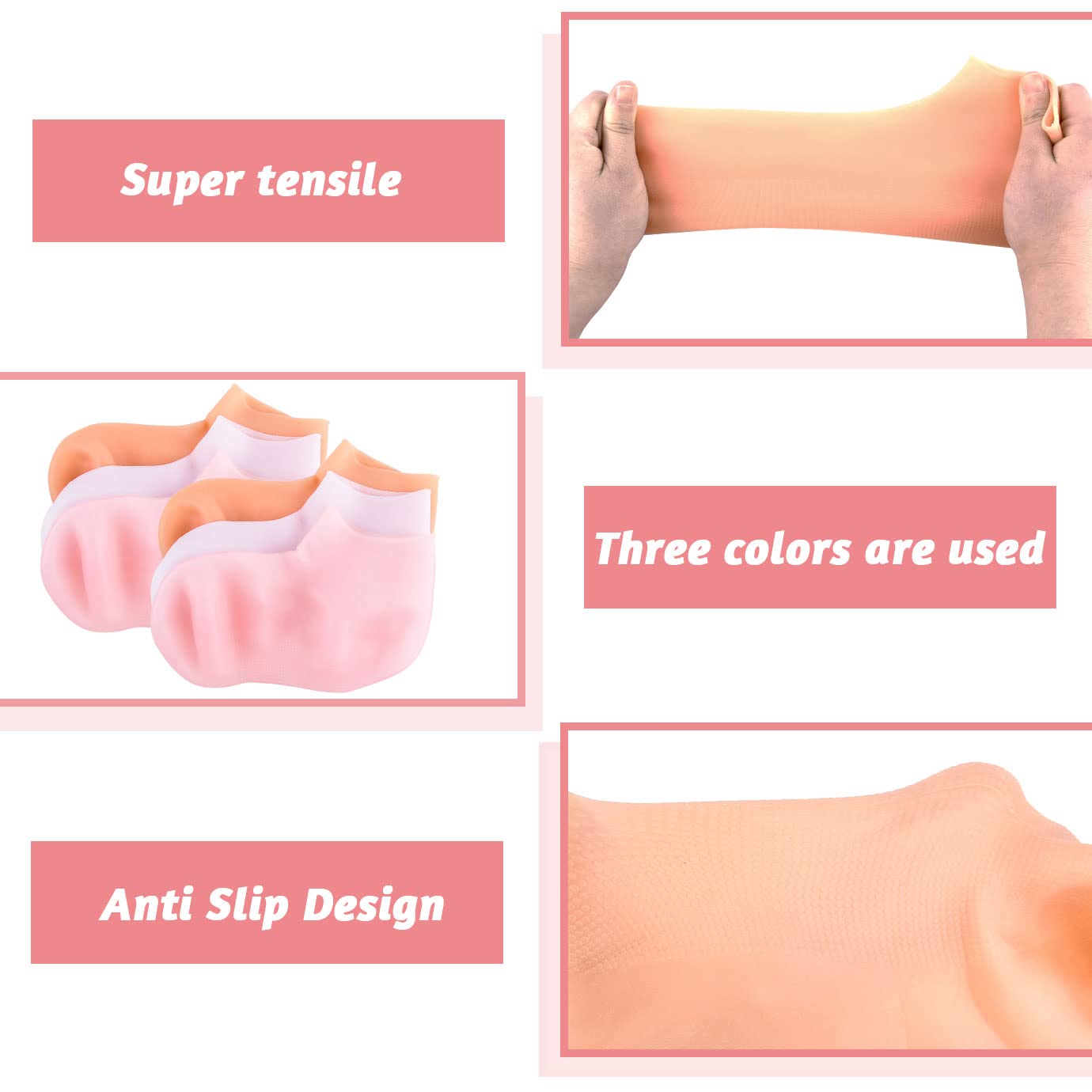 3 Pairs Silicone Socks, Silicone Moisturizing Socks Aloe Socks Silicone Gel Heel Socks for Women Men Dry Cracked Foot Skin(Medium, 3 Colors)