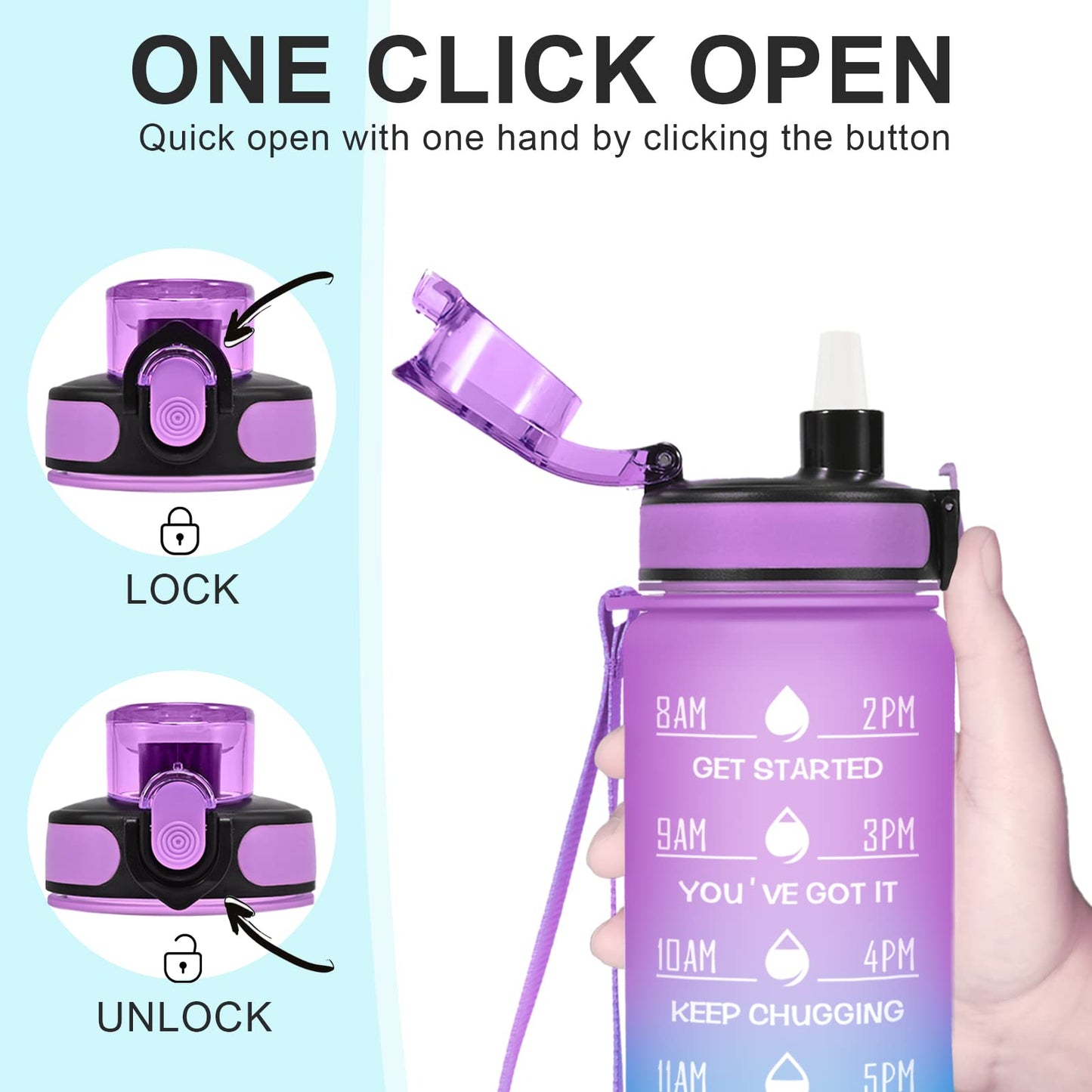 Enerbone 32 oz Water Bottle, Leakproof BPA & Toxic Free, Motivational Water Bottle with Times to Drink and Straw, Fitness Sports Water Bottle with Strap for Office, Gym, Outdoor Sports