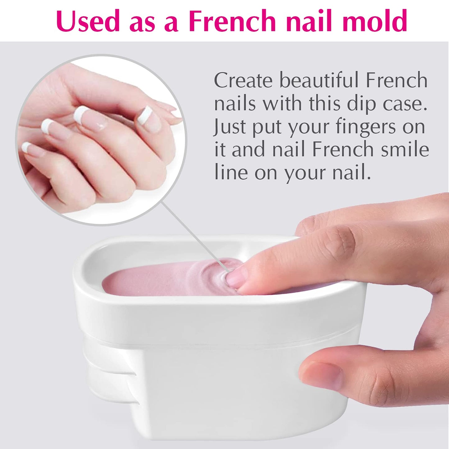 2-in-1 Dip Powder Recycling Tray System & French Tip Mold Dip Nail Tray - Nail Powder Glitter Rhinestones Pearls Saver Holder Storage Container Recycling Tool - French Smile Line Making Mold - White