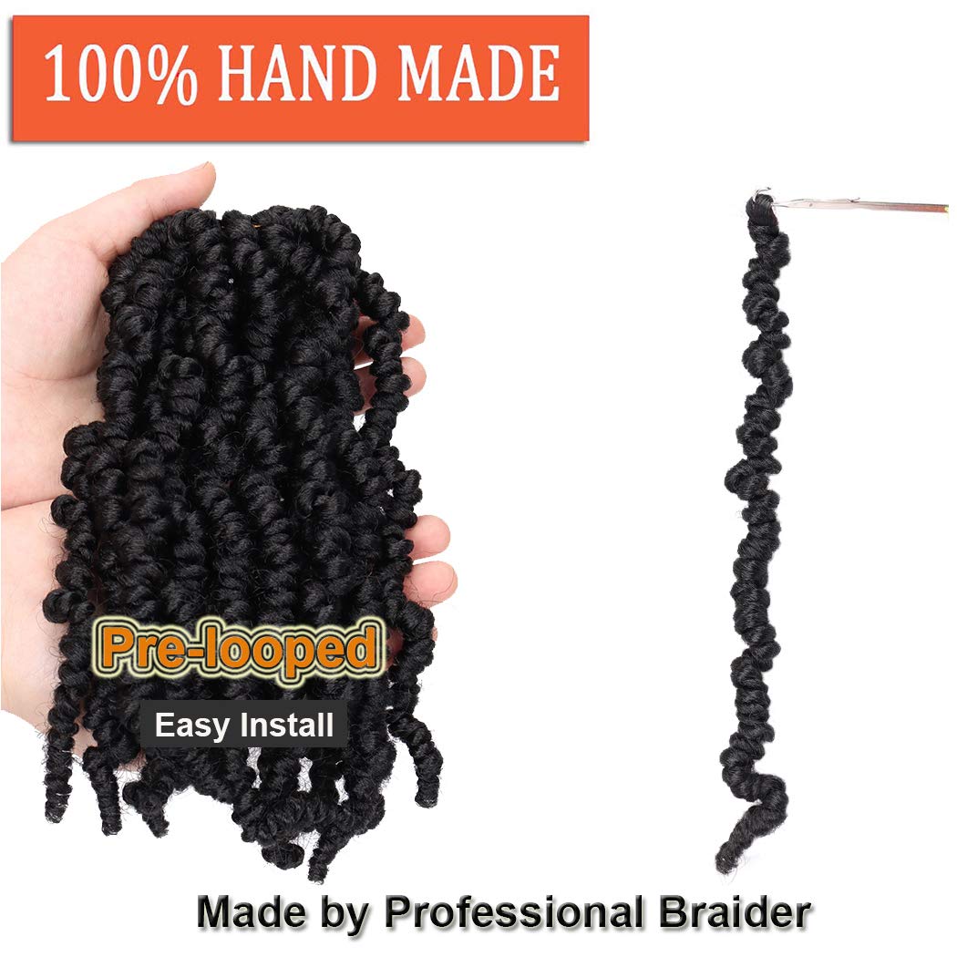 Dorsanee Pre-twisted Spring Twist Crochet Hair 8 Inch 4 Packs Short Curly Crochet Hair Pre Looped Crochet Braids Mini Passion Twists Fluffy Twist Synthetic Hair Extensions (8 Inch,1B#)