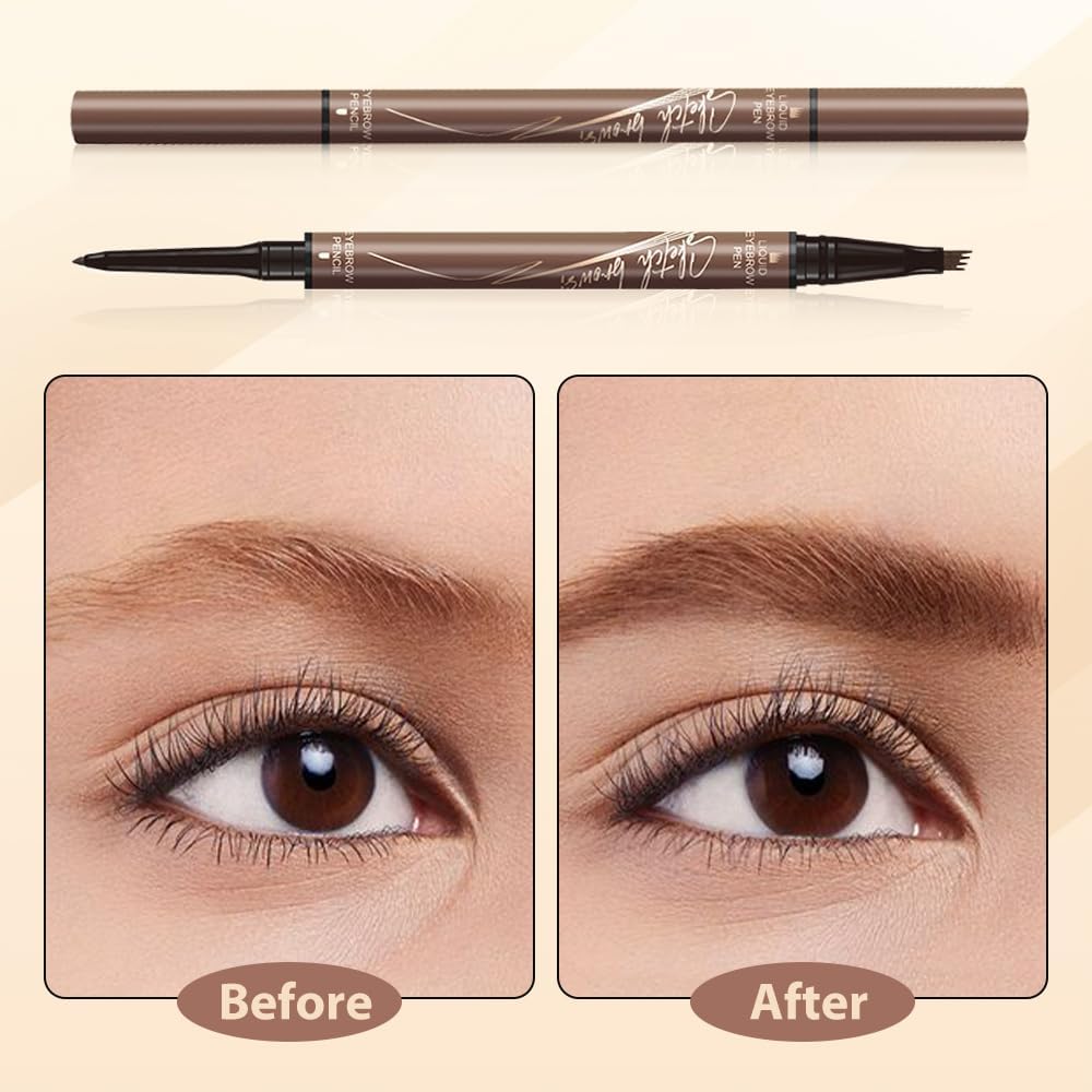 2 in 1 Eyebrow Pencil, 2025 NEW Magic Eyebrow Tattoo Pencil 4 Fork Tip, Waterproof Eyebrow Pen Microblading Eyebrow Pencil Natural Fine Stroke Eyebrow Pen (Grey)
