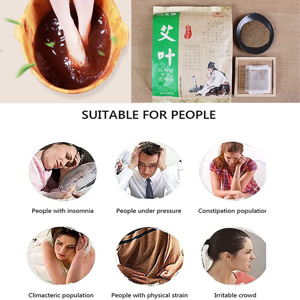 100Bags Mugwort Herb Foot Soak , Lymphatic Drainage Chinese Herbal Organic Wormwood Leg Foot Bath Bag, Chinese Herbal Foot Bath Spa Powder Kits Foot Reflexology Rela