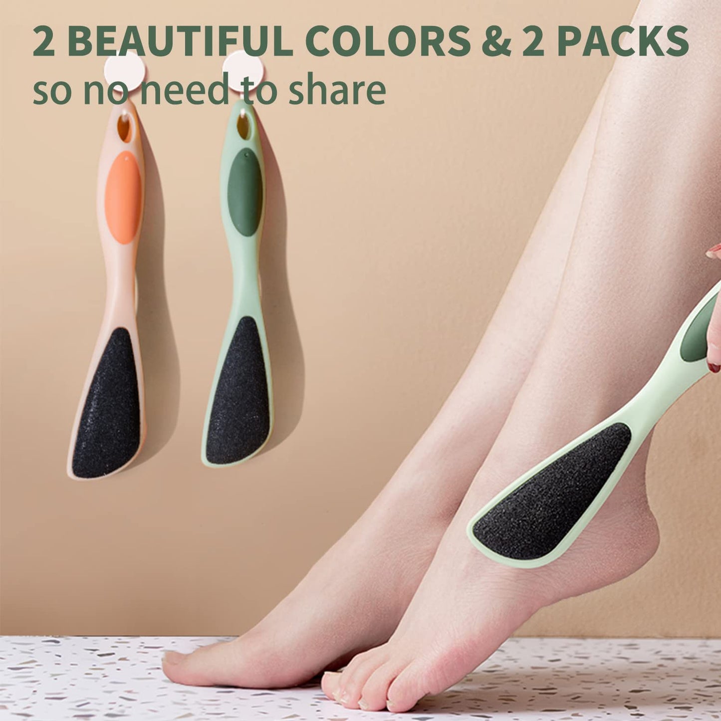 2-Pack Double-Sided Pumice Stone for Feet, Foot Pumice with Handle, Ergonomic Easy to Reach, Feet Scrubber with Fine-Grained Frosted Stones, for Callus Removal, Improve Circulation Foot Care