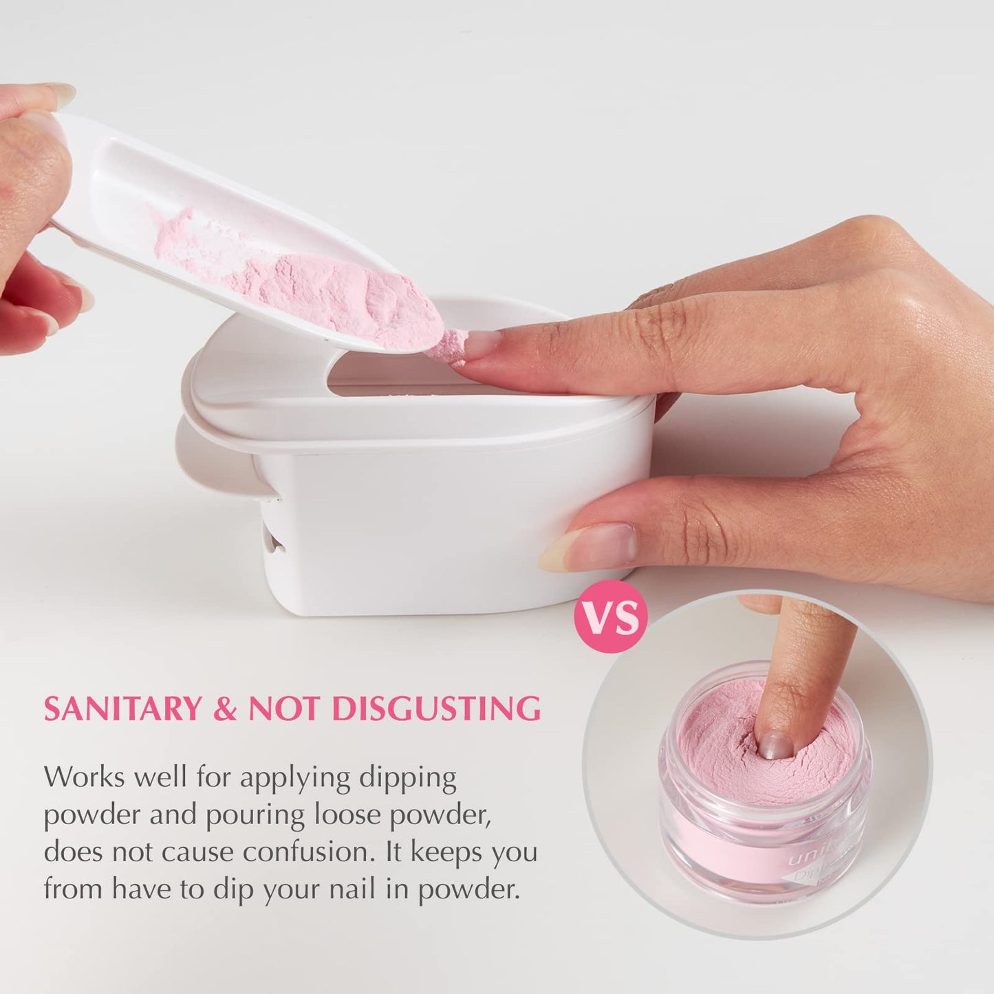 2-in-1 Dip Powder Recycling Tray System & French Tip Mold Dip Nail Tray - Nail Powder Glitter Rhinestones Pearls Saver Holder Storage Container Recycling Tool - French Smile Line Making Mold - White