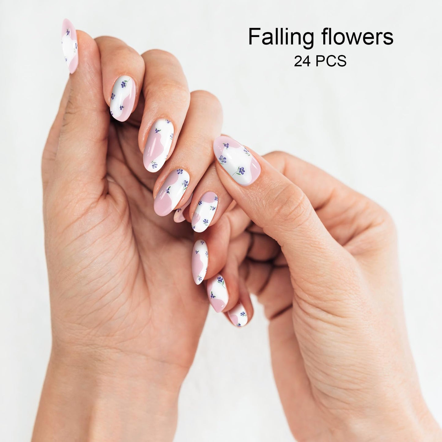 DUKASOU Semi Cured Gel Nail Strips, Falling Flowers | 28 pcs Chinese Style Gel Nail Strips Work with Any UV Lamp, Salon Quality New Chinese Nail Stickers, Include Prep Pads, Nail File&Wood Stick
