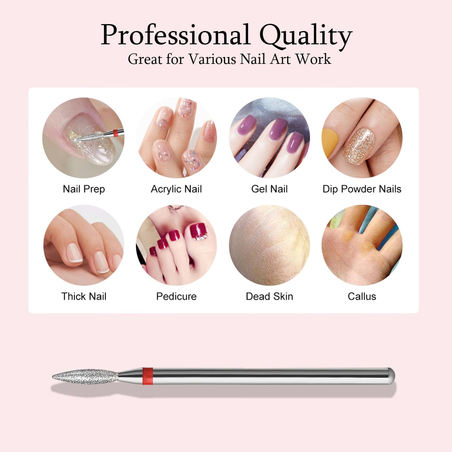 ERUIKA 10pcs Diamond Flame Cuticle Drill Bits Set, Professional Cuticle Nail Drill Bits for Dead Skin 3/32'' Nails Dry Manicure Pedicure Shape Remove Nail Salon Tools(Fine-F)