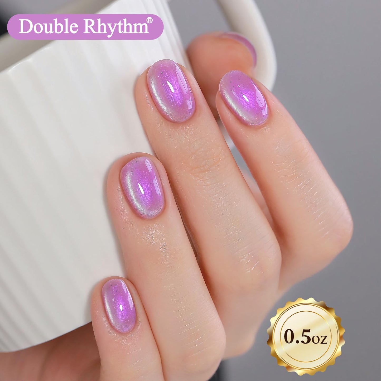 Double Rhythm 15ML Glass Cat Eye Gel Polish with Magnet Same Color Same Bottle Holographic Glitter Shimmer Salon Soak Off Magnetic Nail at Home (Mermaid Purple-MC1173)