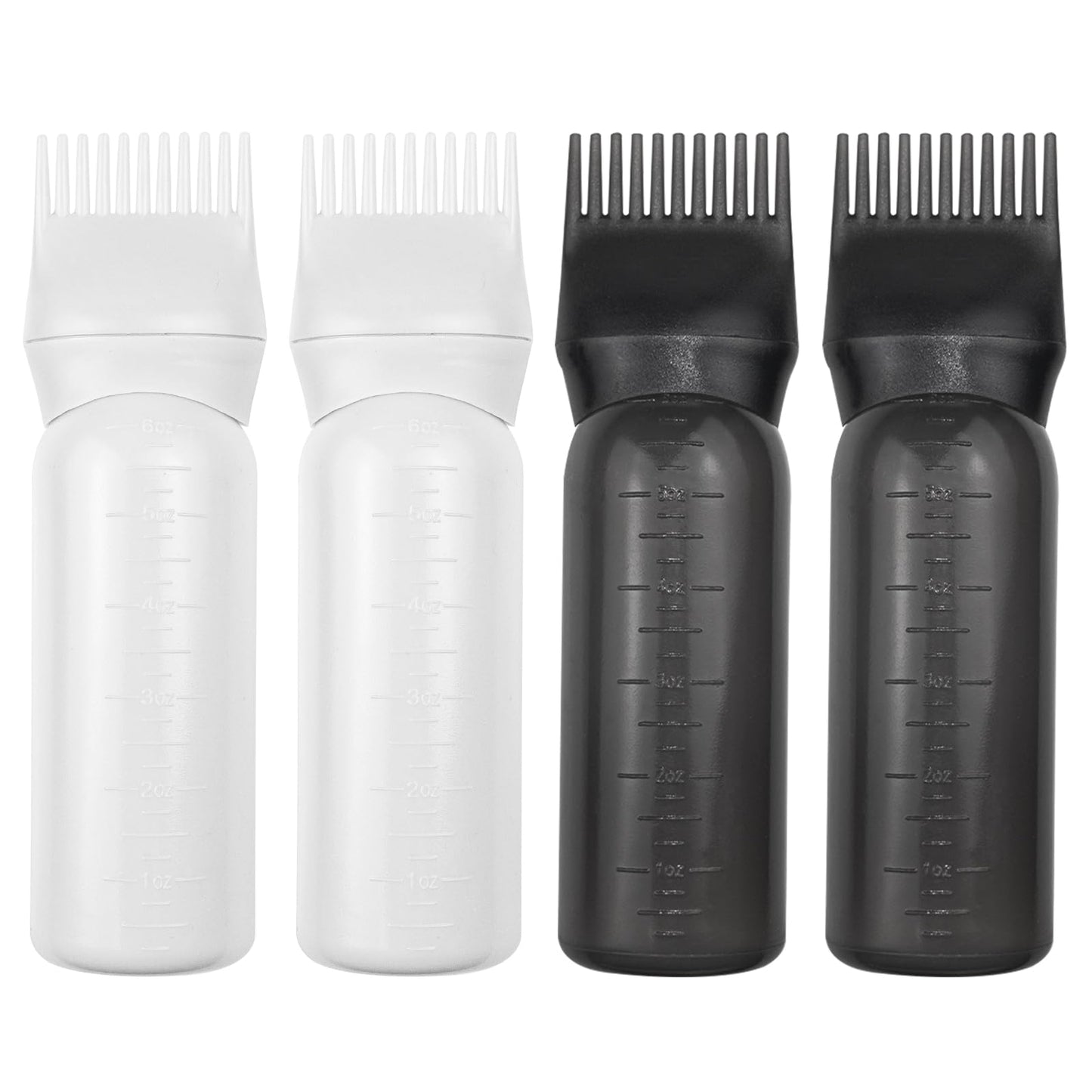 ELANE 4 Pack Root Comb Applicator Bottle,Oil Comb Applicator for Hair Dye Shampoos Hair Salons (2 Black + 2 White)