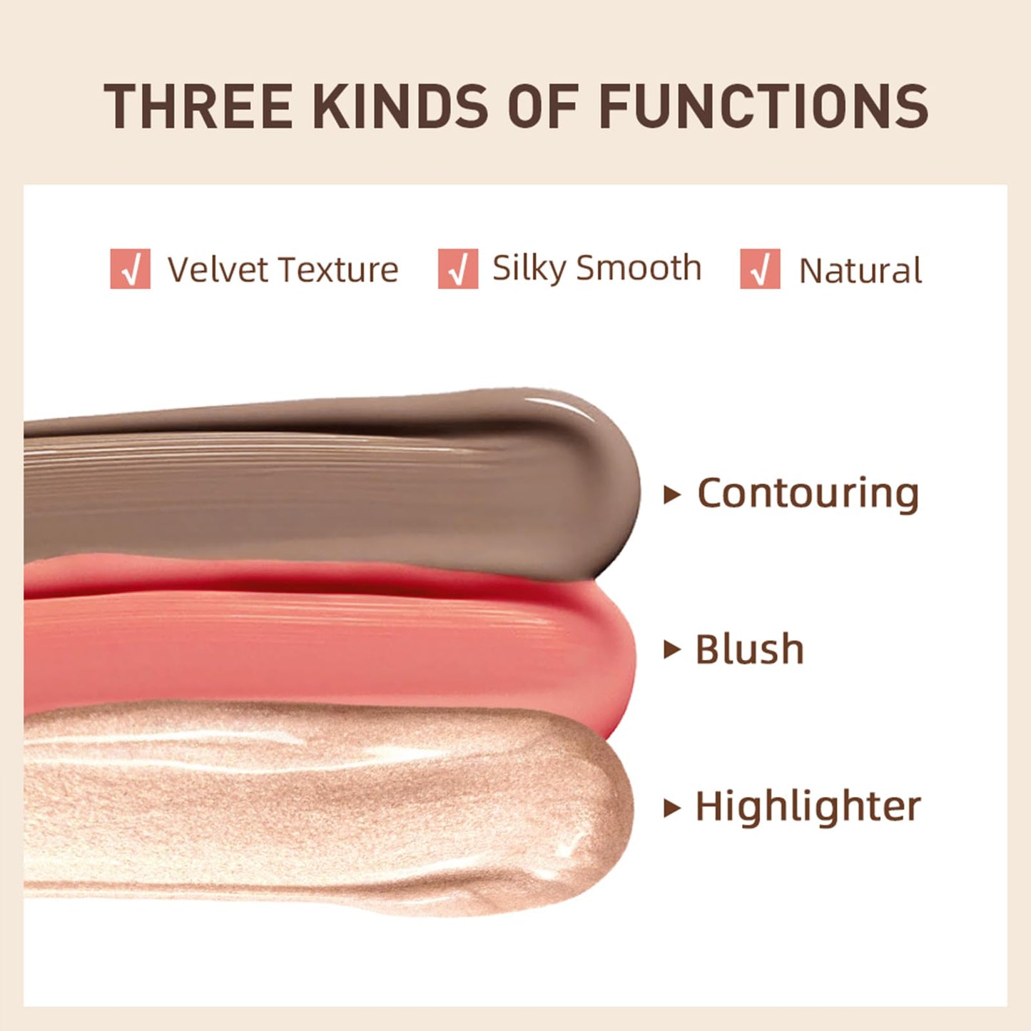 Erinde 3 Colors Liquid Highlighter Blush Contour Set, Natural Matte Face Blush Bronzer, Natural Glossy Liquid Illuminator for Face and Body, Lightweight Blendable Silky Smooth Texture, Cruelty-free