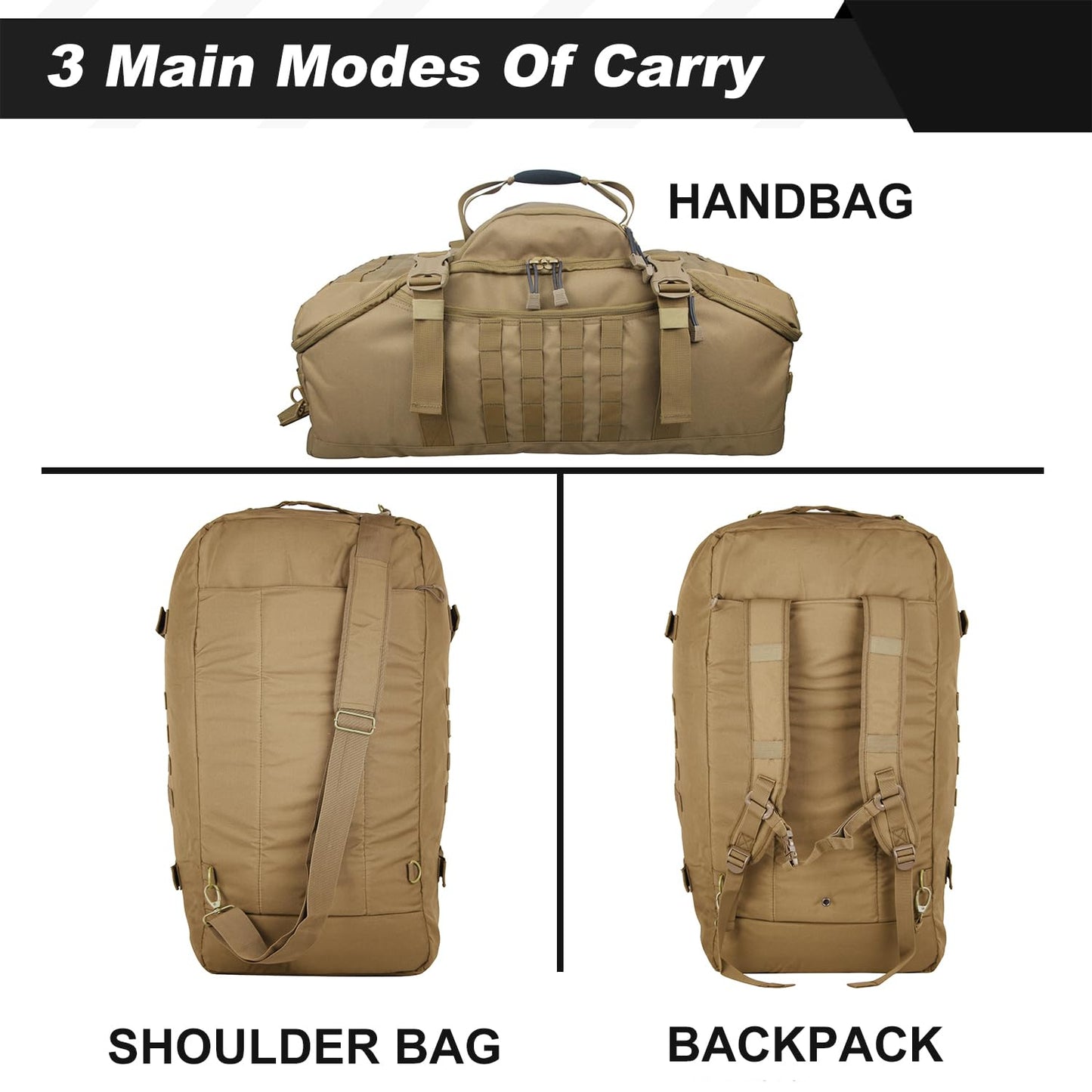 3 In 1 Tactical 30L Military Backpack Travel Duffle Bag for Weekender Gym Workout Deployment