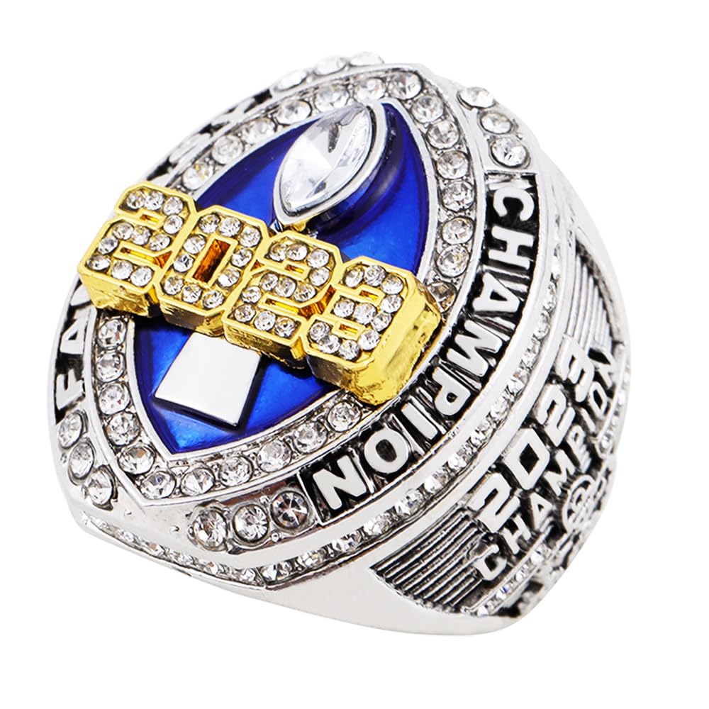 2023 Fantasy Football Championship Ring | Heavy FFL Champion Ring | Gold Silver Tone Plated Award Trophy for Fantasy Football League Winner (size 8, ring and stand together)