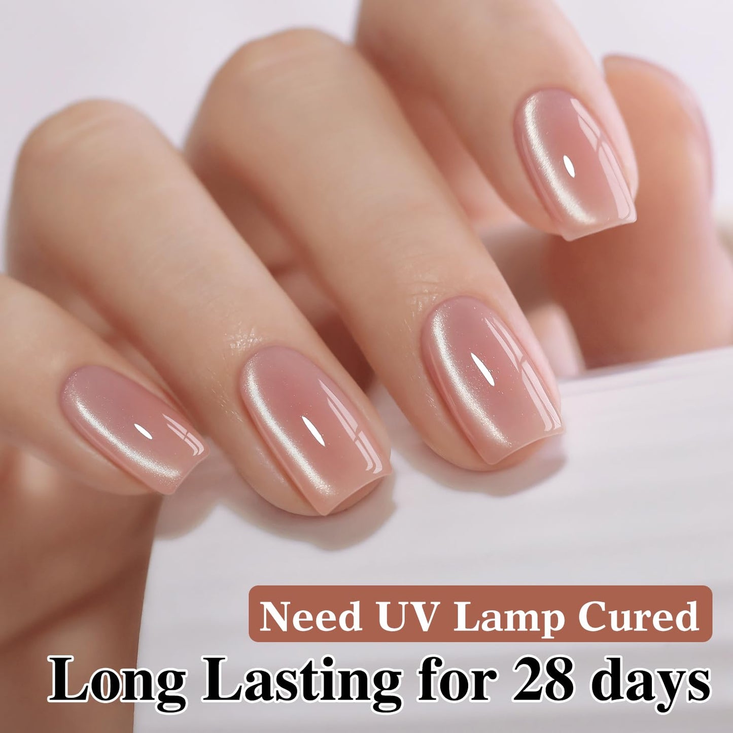 Double Rhythm 15ML Glass Cat Eye Gel Polish with Magnet Same Color Same Bottle Holographic Glitter Shimmer Salon Soak Off Magnetic Nail at Home (Peach Pink-MC1149)