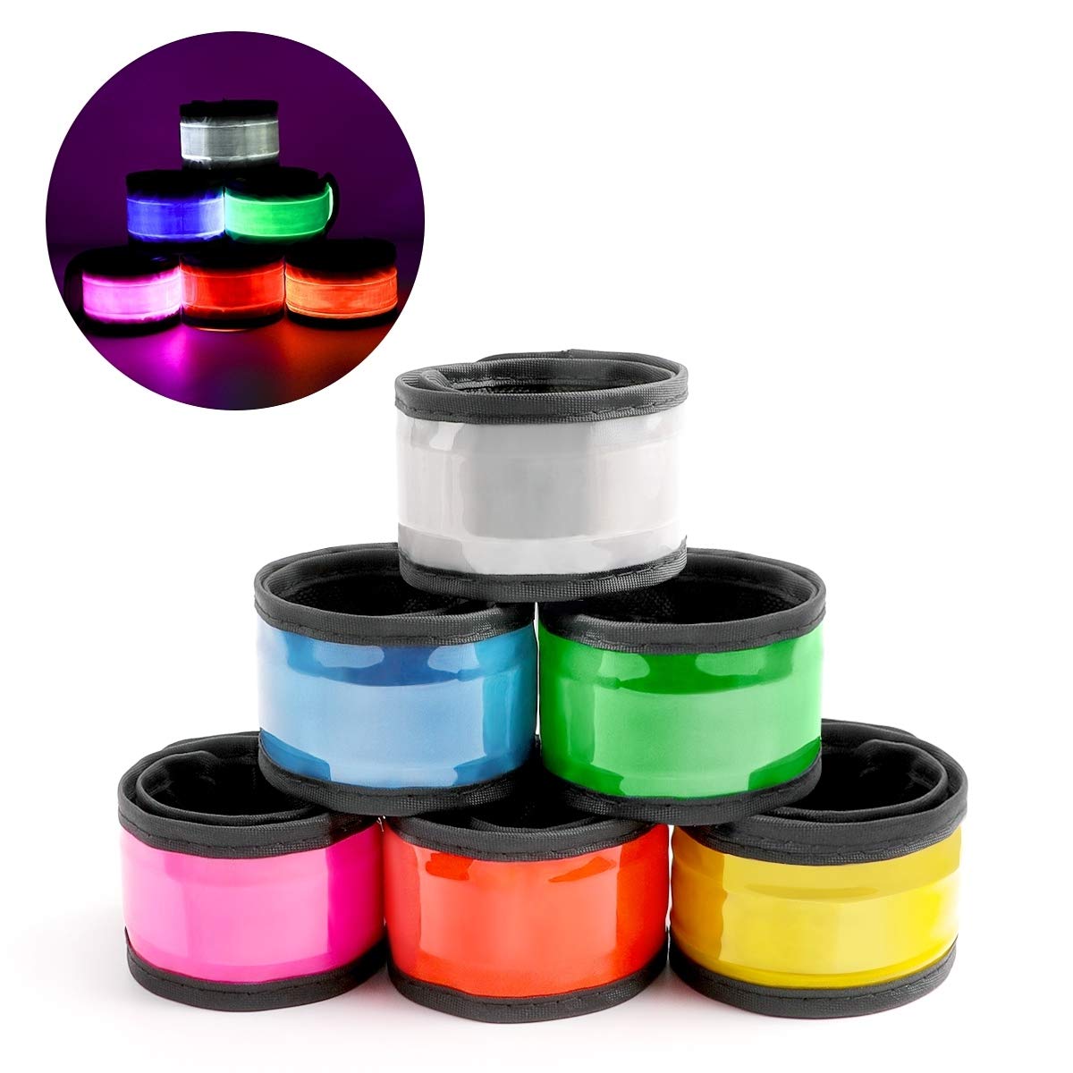 esonstyle Pack of 6 LED Light Up Band Slap Bracelets Night Safety Wrist Band for Cycling Walking Running Concert Camping Outdoor Sports