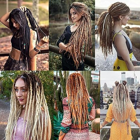 Double Ended Dreadlock Extensions 0.6CM Diameter Synthetic Hair 24Inch 20Strands Reggae Braids Hip-hop Style(Double Ended 20trands,1B)