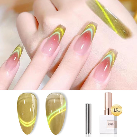 Double Rhythm 0.5 OZ Cat Eye Gel Polish with Magnet 15ML Holographic Glitter Shimmer Translucent Jelly Color Magnetic Nail Polish Salon DIY at Home (MC1018)