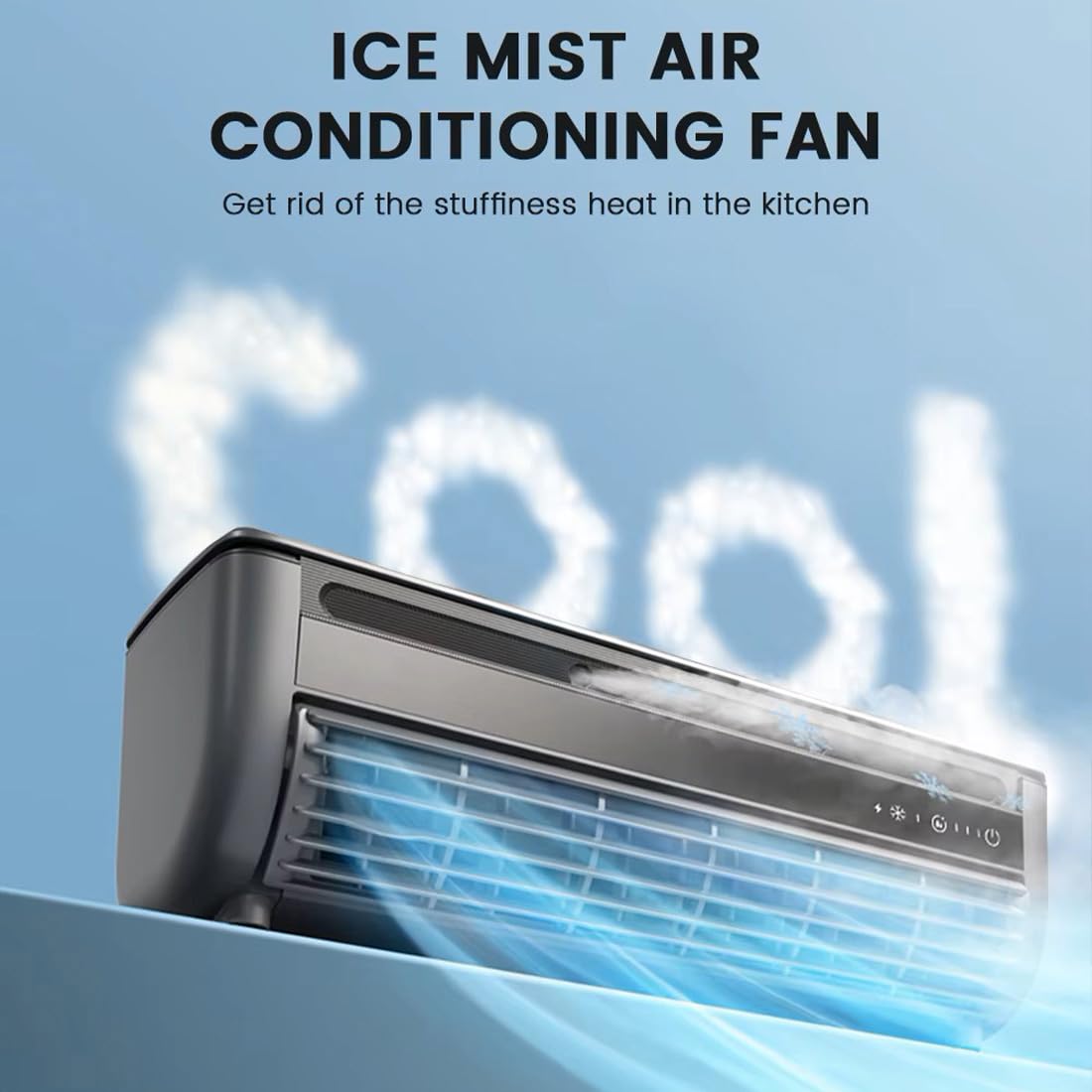 Edon Mini Portable Air Conditioner, Portable Cooling Air-Conditioning Fan, No Drilling Kitchen Wall Wireless Charging Air Conditioner Fan, Ice Mist Ions, Rapid Cooling, for Home Kitchen (Black)