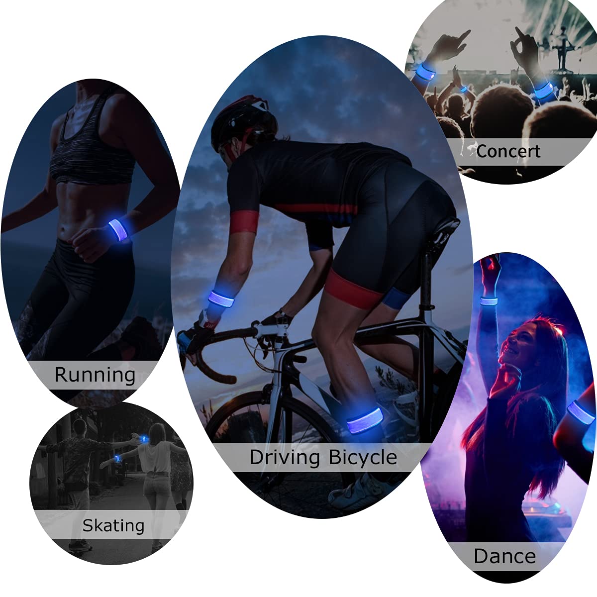 esonstyle Pack of 6 LED Light Up Band Slap Bracelets Night Safety Wrist Band for Cycling Walking Running Concert Camping Outdoor Sports (6 pcs-Blue)