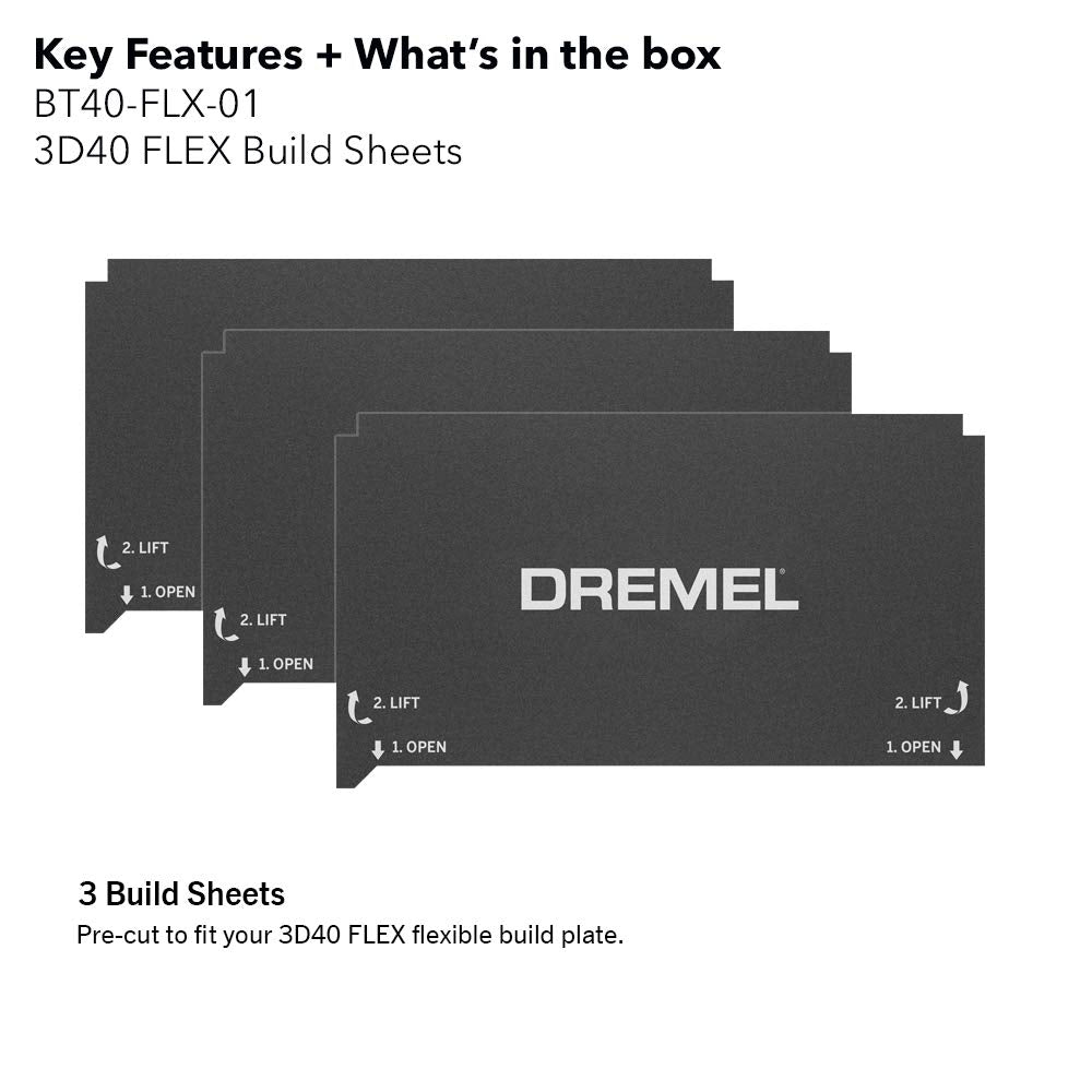 Dremel - 3D40-FLX-01 DigiLab 3D40 Flex 3D Printer with Filament, Flexible Build Plate, Fully Enclosed Housing, Automated 9-Point Leveling & Digilab 3D40 Flex Build Sheets (Pack of 3)