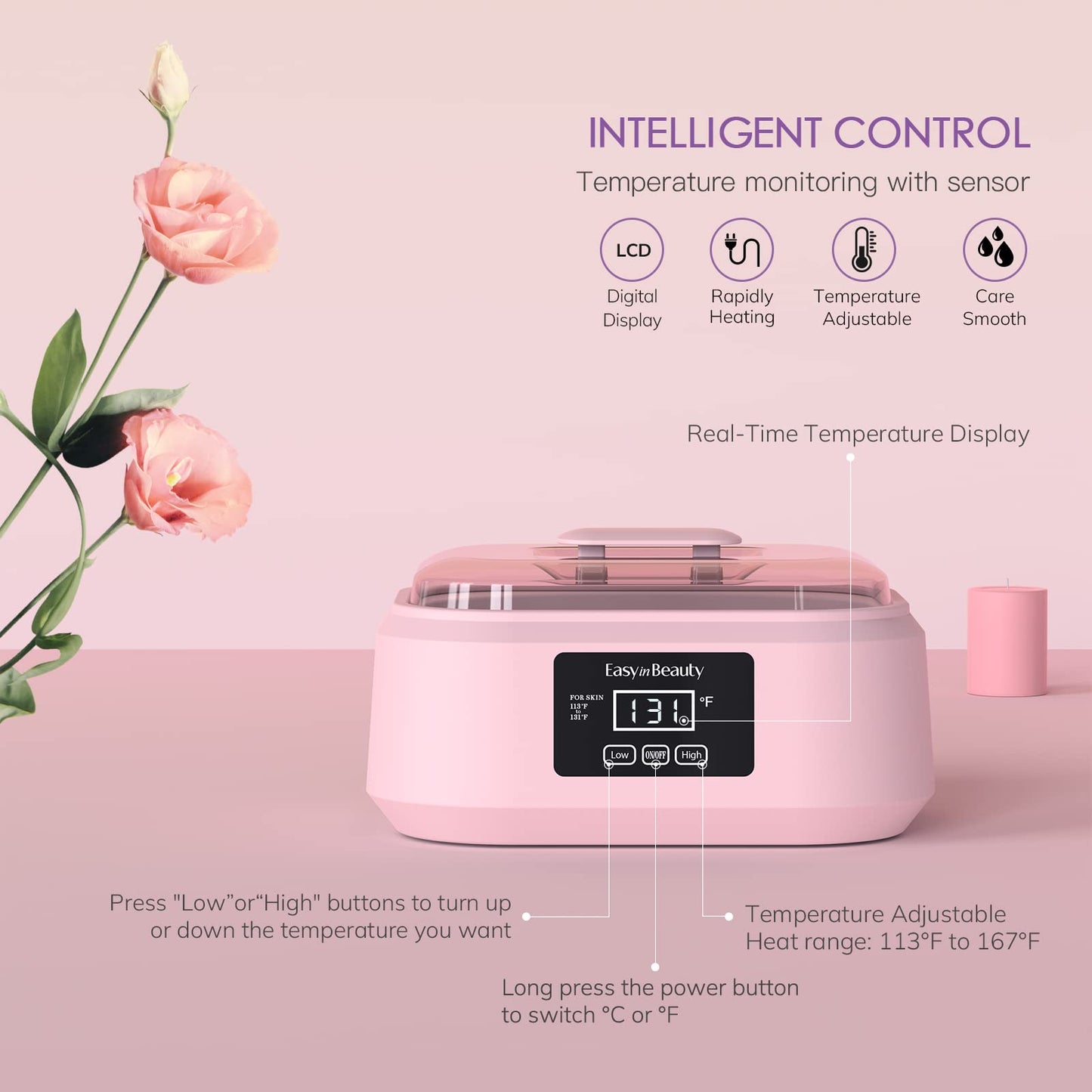EasyinBeauty Paraffin Wax Machine for Hand and Feet, Touchscreen 3000ml Paraffin Wax Warmer with 6 Packs Rose Wax (2.64 lbs), Paraffin Hot Wax Spa for Therapy, Paraffin Bath for Smooth & Soft Skin