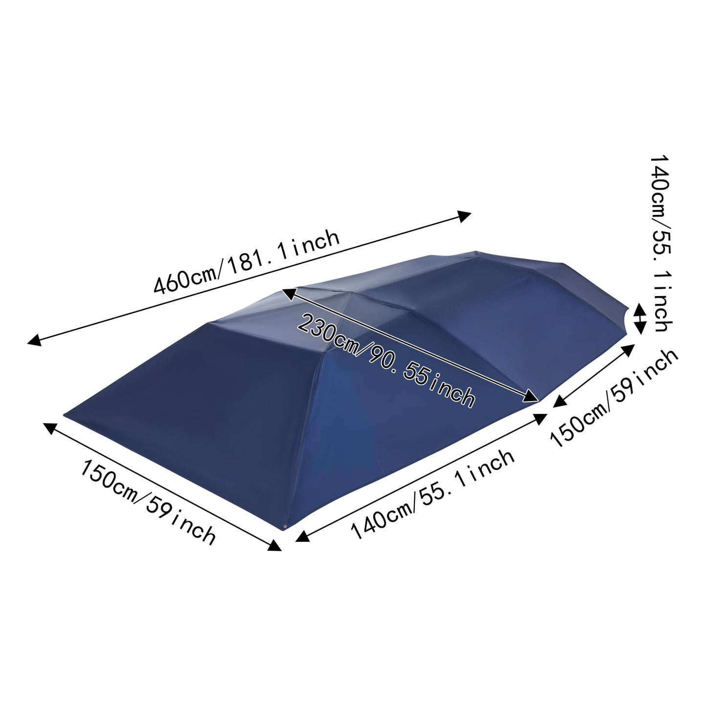 15.09x7.55ft Car Canopy Umbrella, Car Sun Shade Umbrella Cover Tent with Wind-Proof Ropes, Semi Automatic Portable Roof Tent for Cars Protection (Navy Blue)